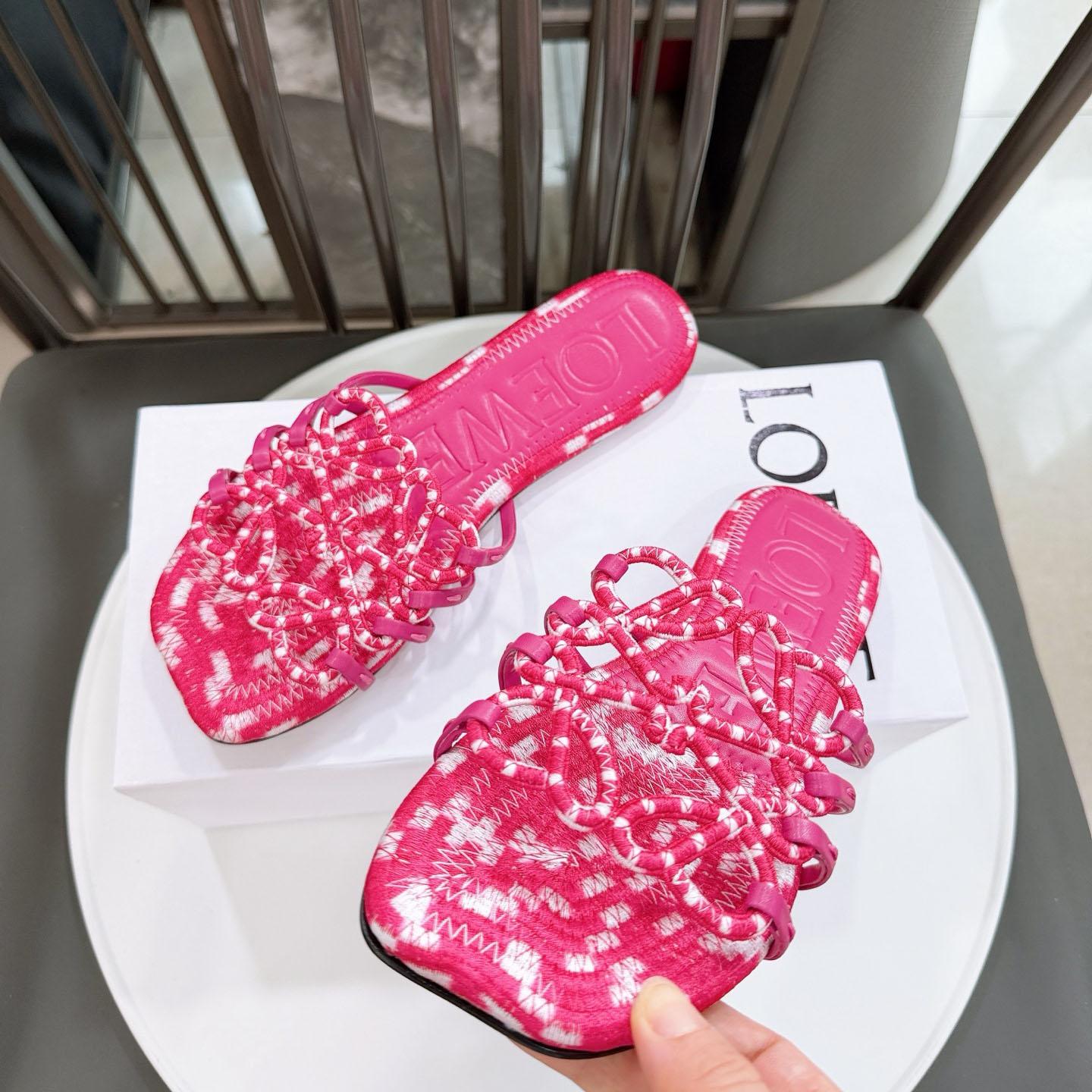 Loewe Petal Anagram Slide In Embroidered Canvas - FashionPlug