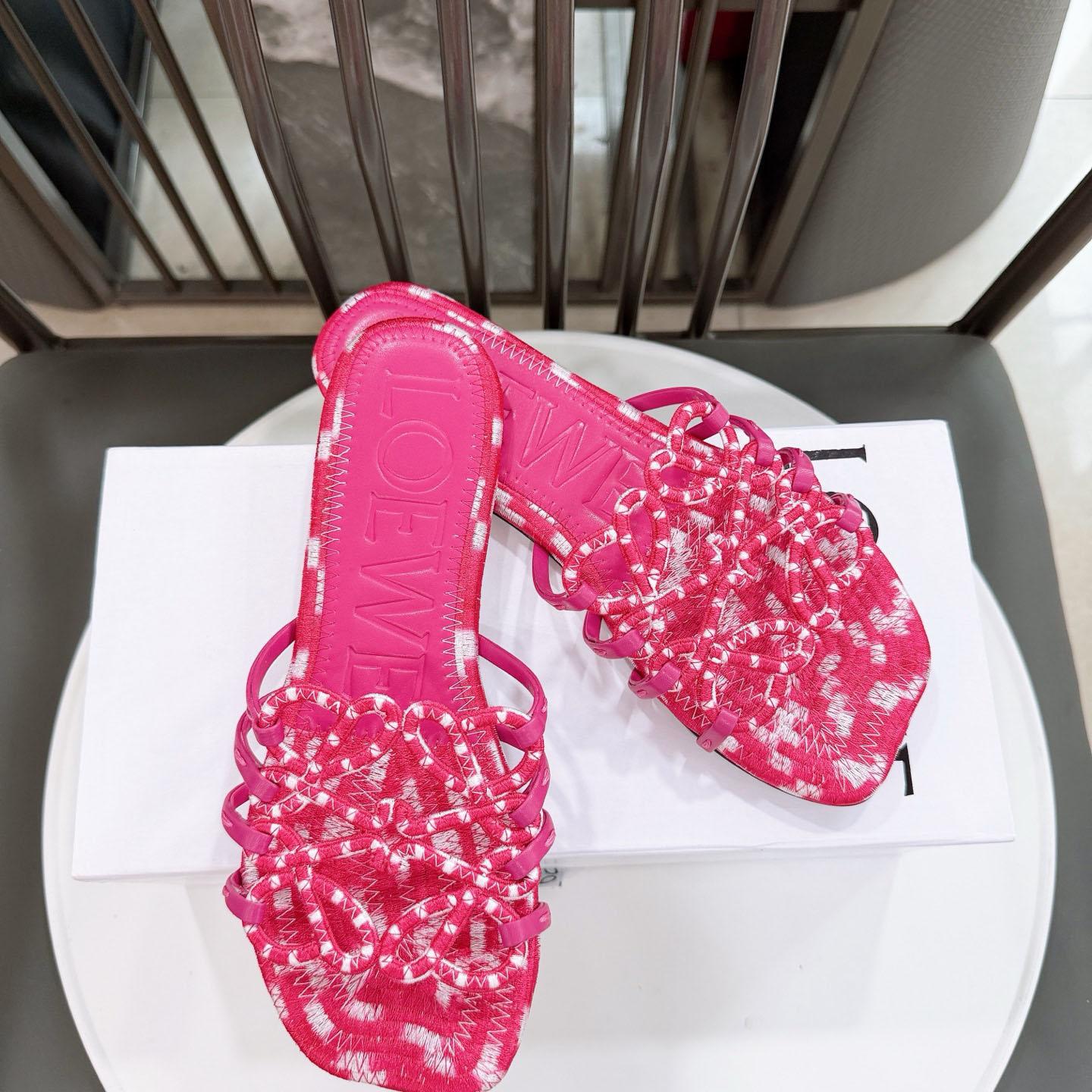 Loewe Petal Anagram Slide In Embroidered Canvas - FashionPlug