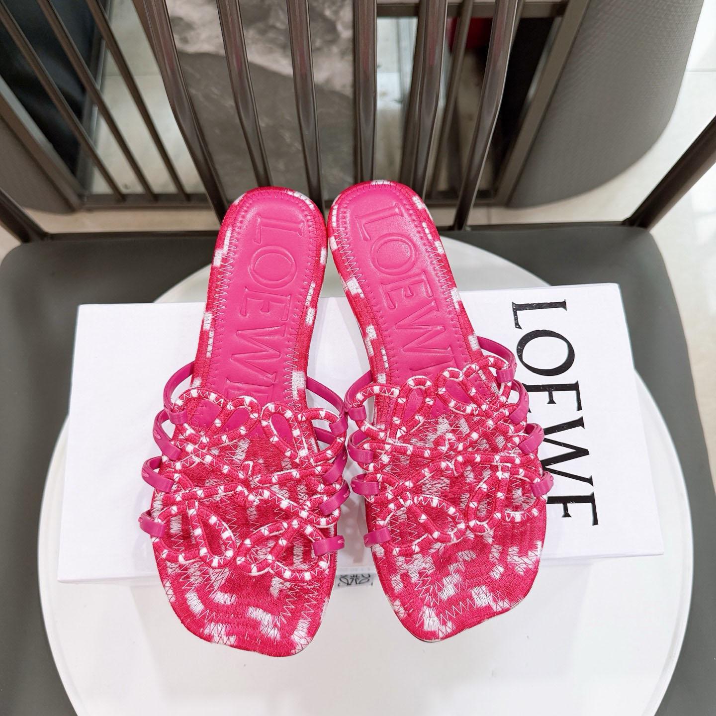 Loewe Petal Anagram Slide In Embroidered Canvas - FashionPlug