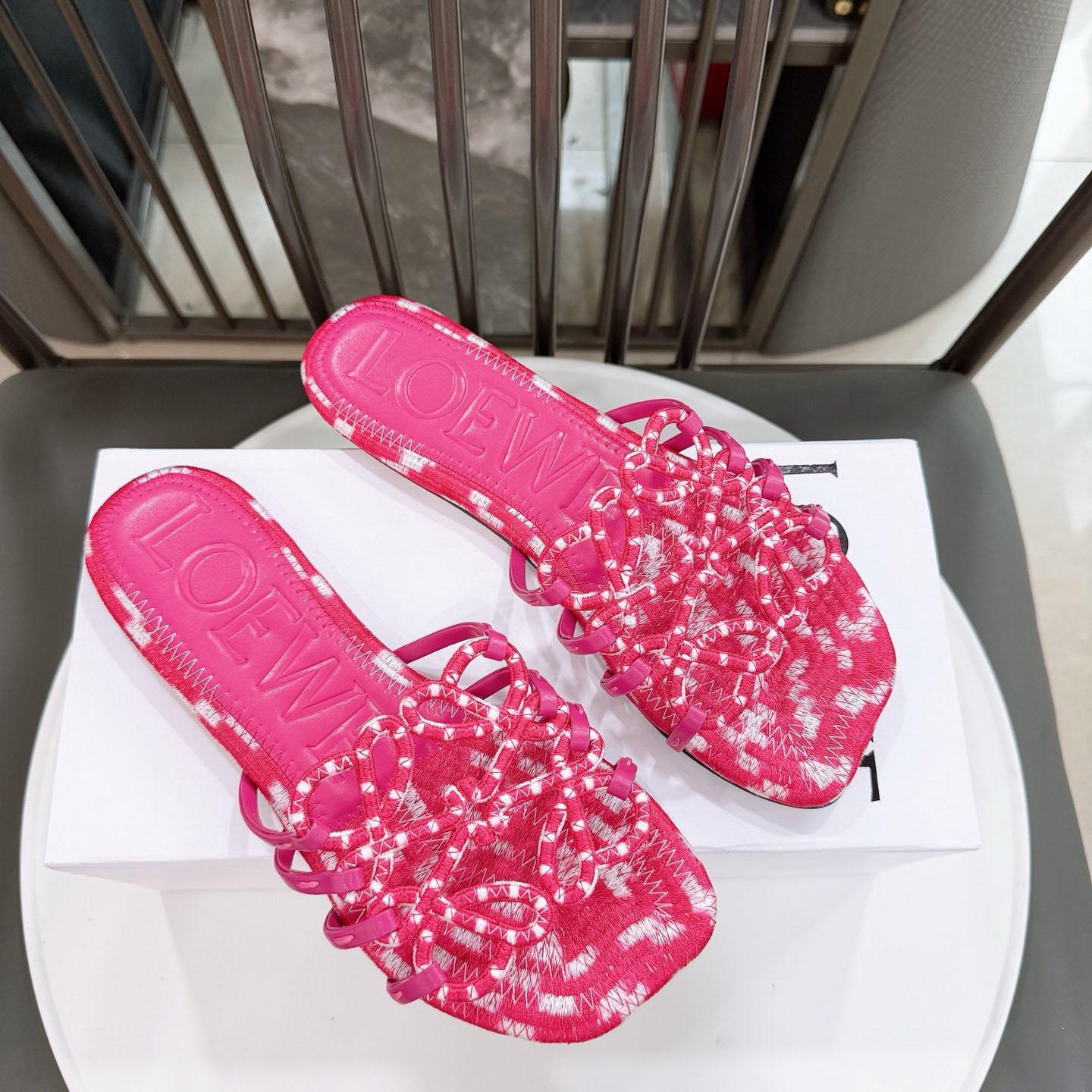 Loewe Petal Anagram Slide In Embroidered Canvas - FashionPlug