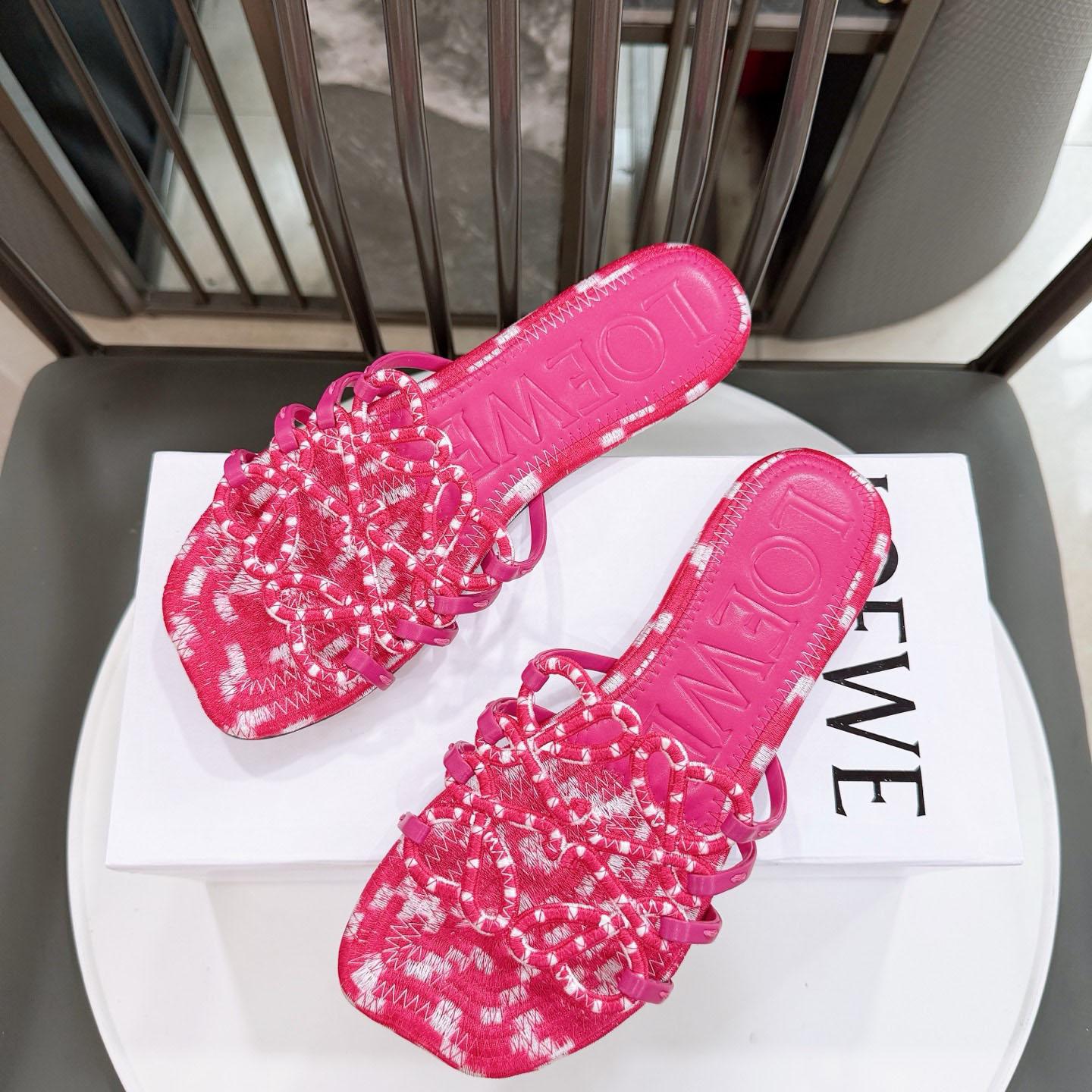 Loewe Petal Anagram Slide In Embroidered Canvas - FashionPlug