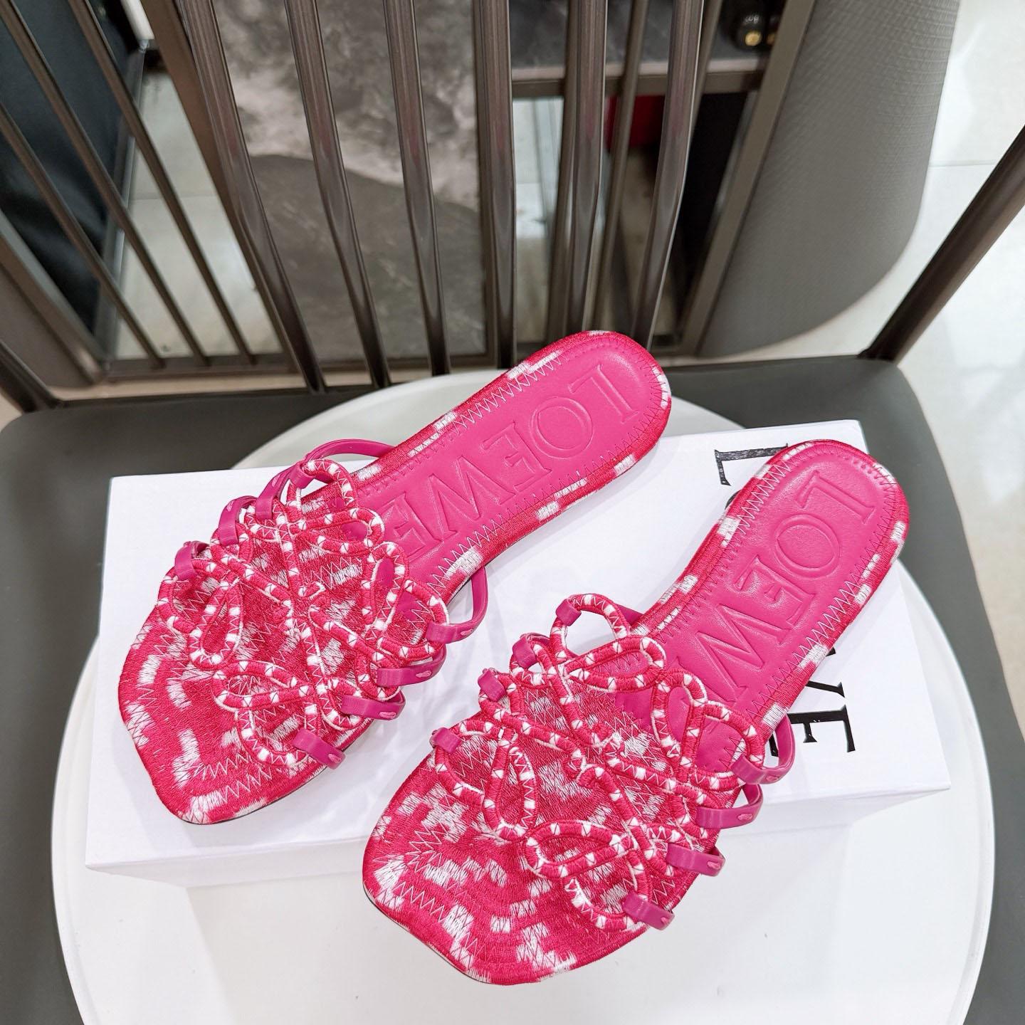Loewe Petal Anagram Slide In Embroidered Canvas - FashionPlug
