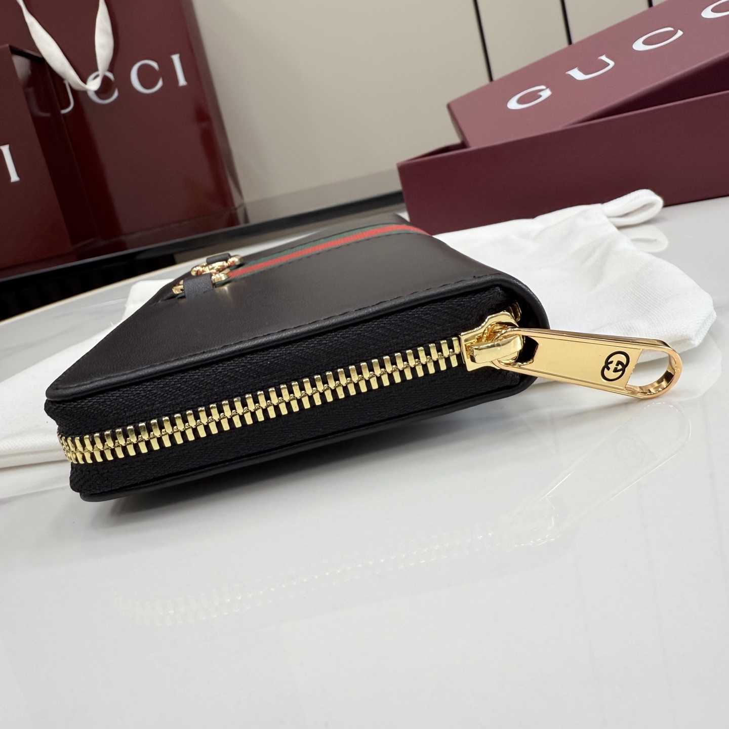 Gucci Horsebit Web Zip Around Wallet - FashionPlug