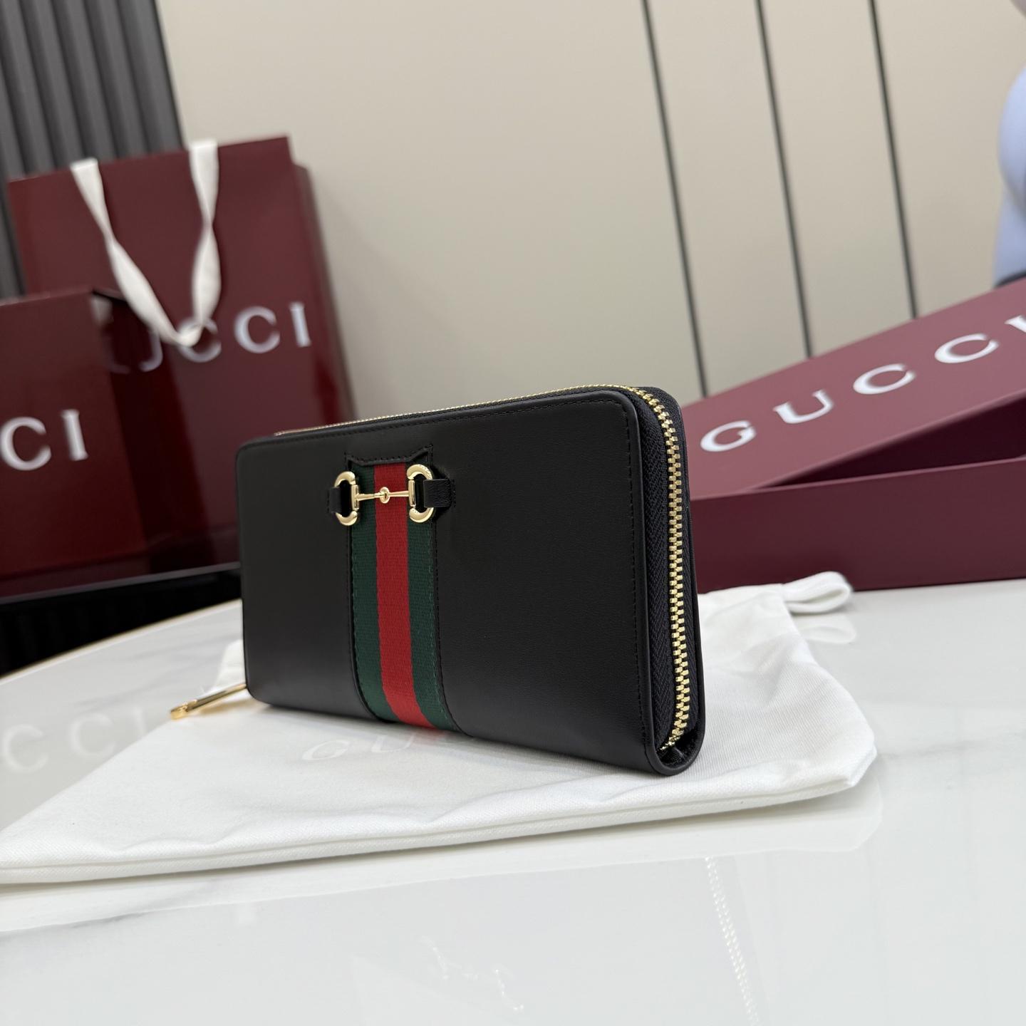 Gucci Horsebit Web Zip Around Wallet - FashionPlug