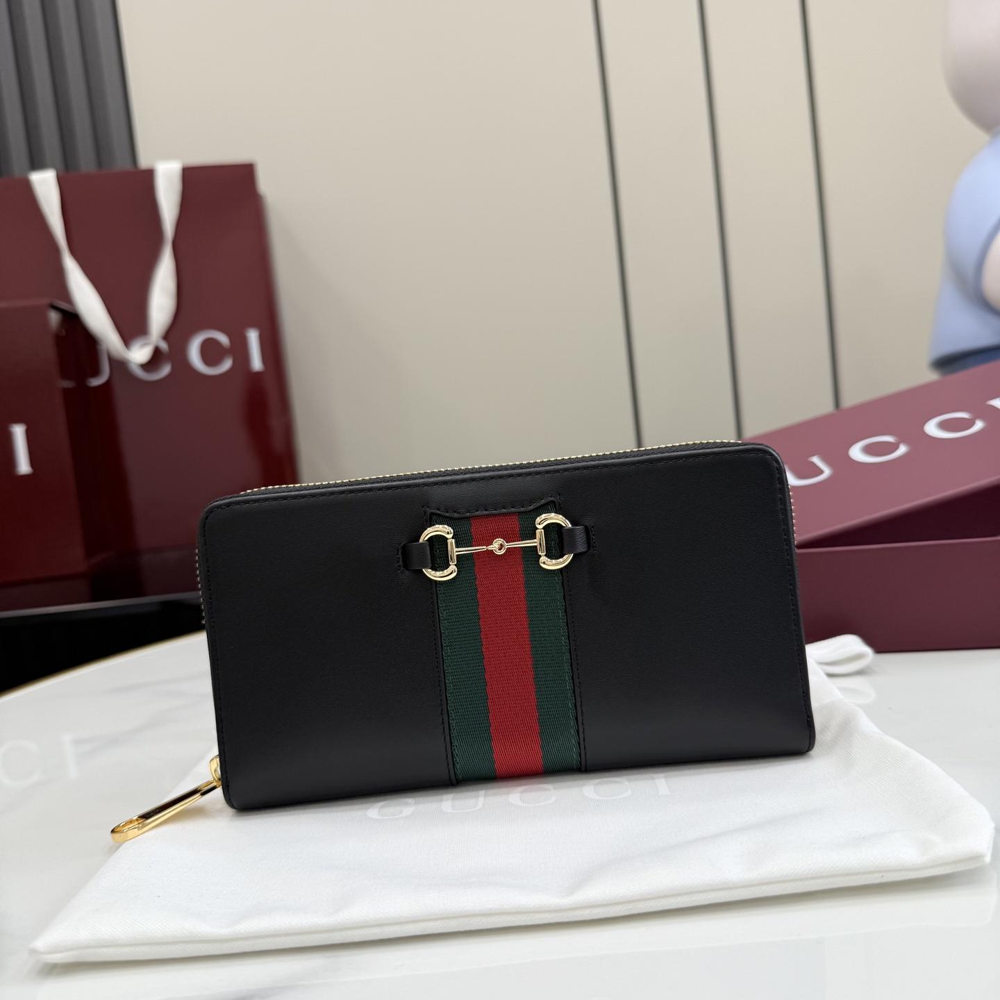 Gucci Horsebit Web Zip Around Wallet - FashionPlug