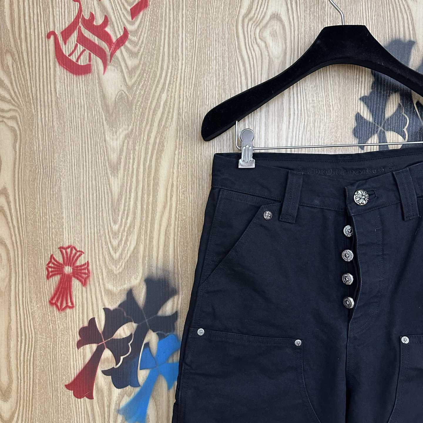Chrome Hearts Double Knee Cross Patch Shorts - FashionPlug