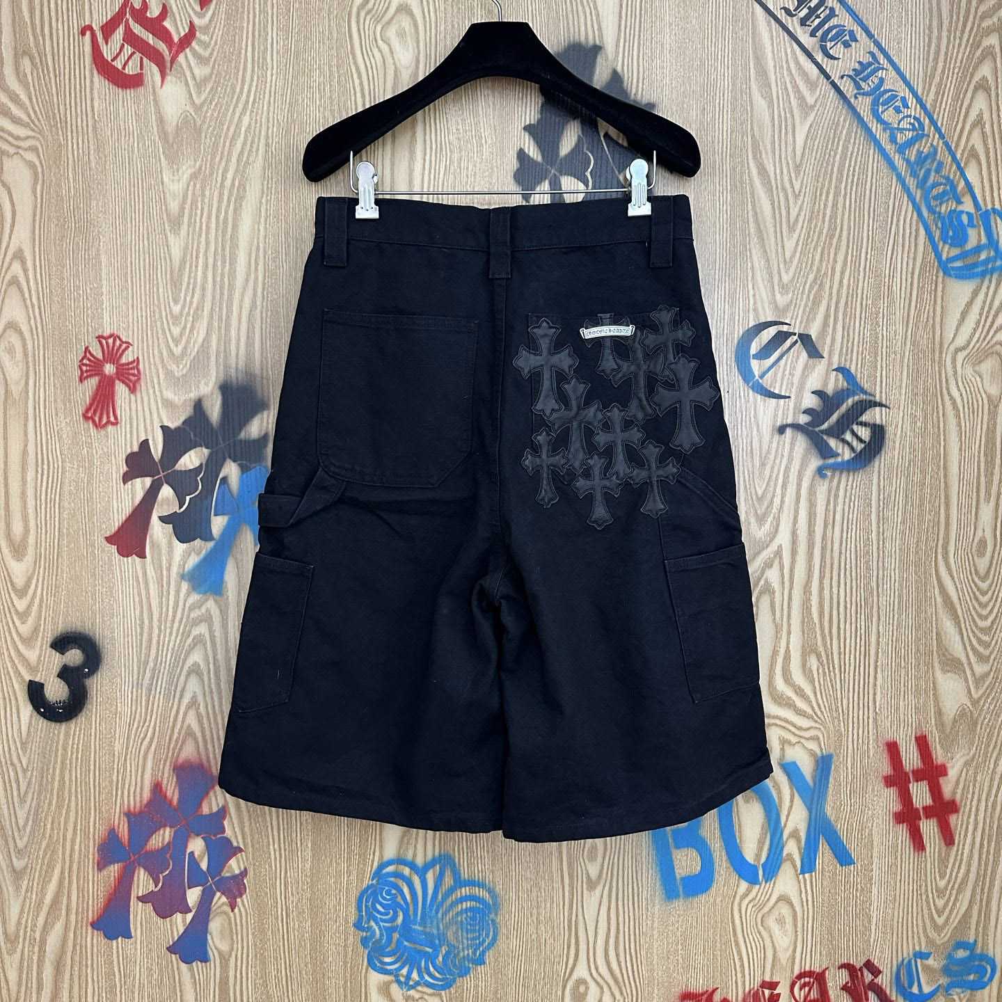 Chrome Hearts Double Knee Cross Patch Shorts - FashionPlug