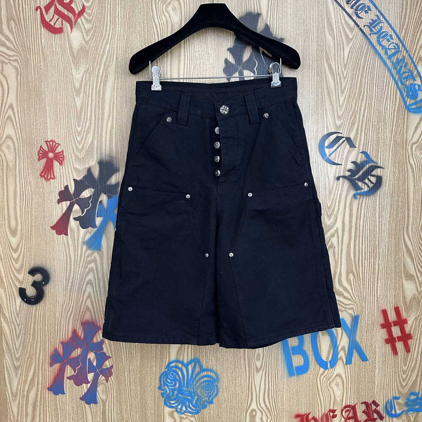 Chrome Hearts Double Knee Cross Patch Shorts - FashionPlug