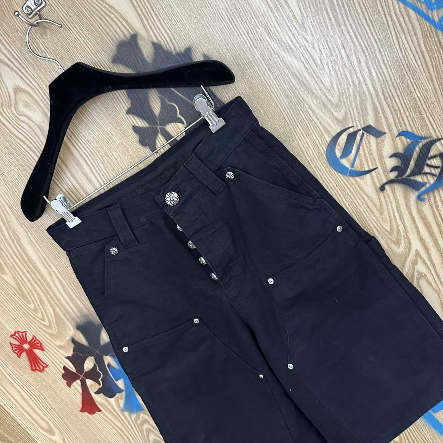 Chrome Hearts Double Knee Cross Patch Shorts - FashionPlug