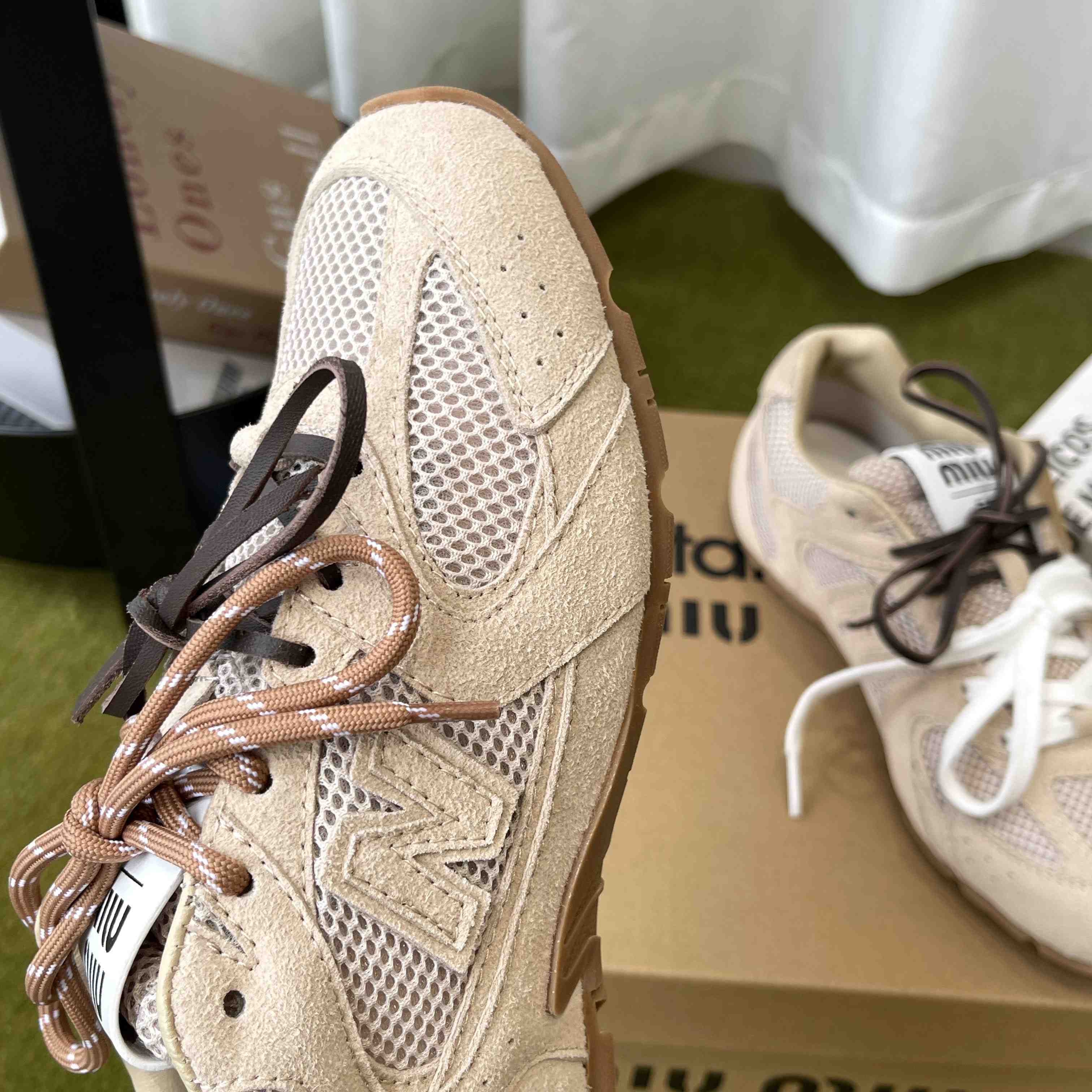New Balance X Miu Miu 530 SL Suede And Mesh Sneakers - FashionPlug