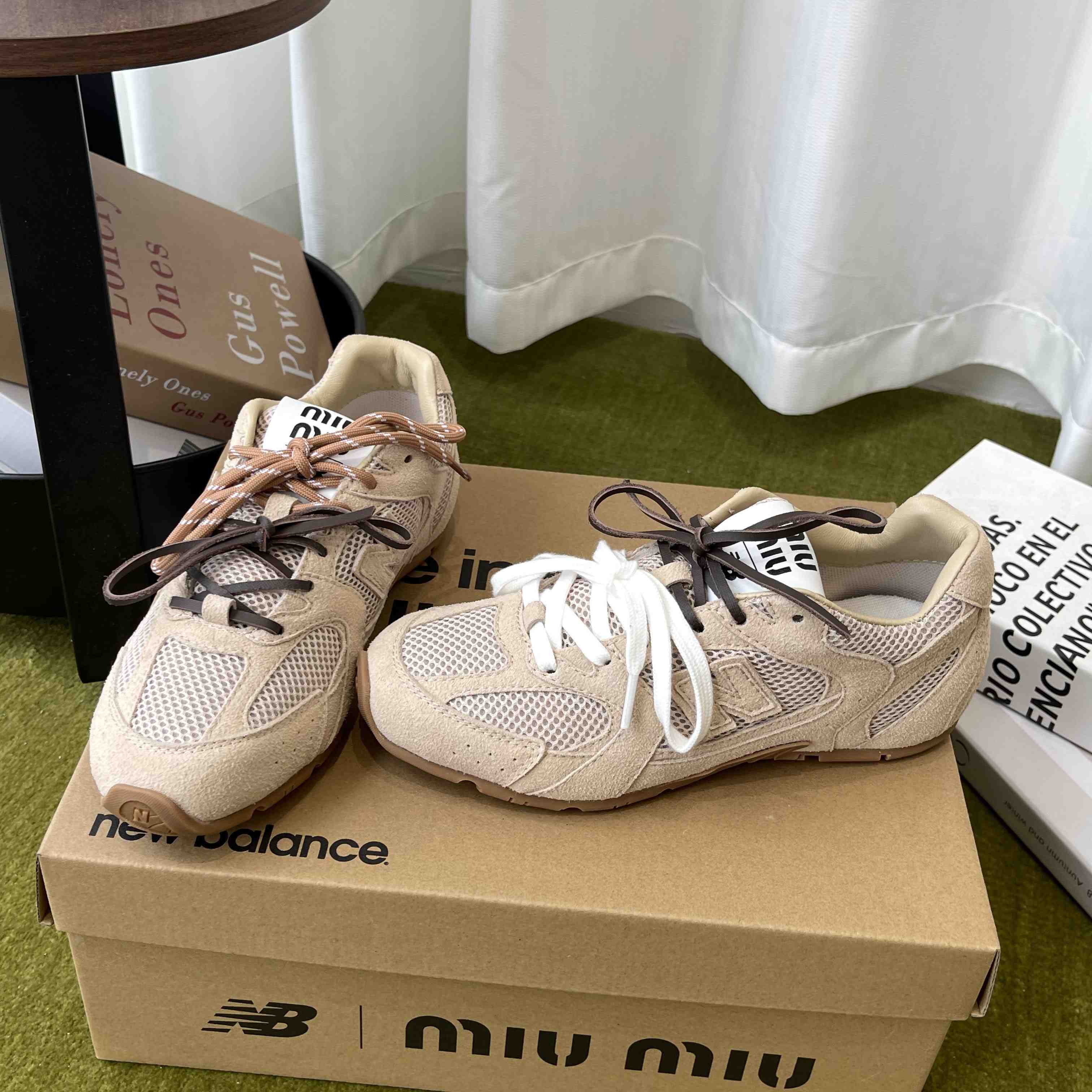 New Balance X Miu Miu 530 SL Suede And Mesh Sneakers - FashionPlug