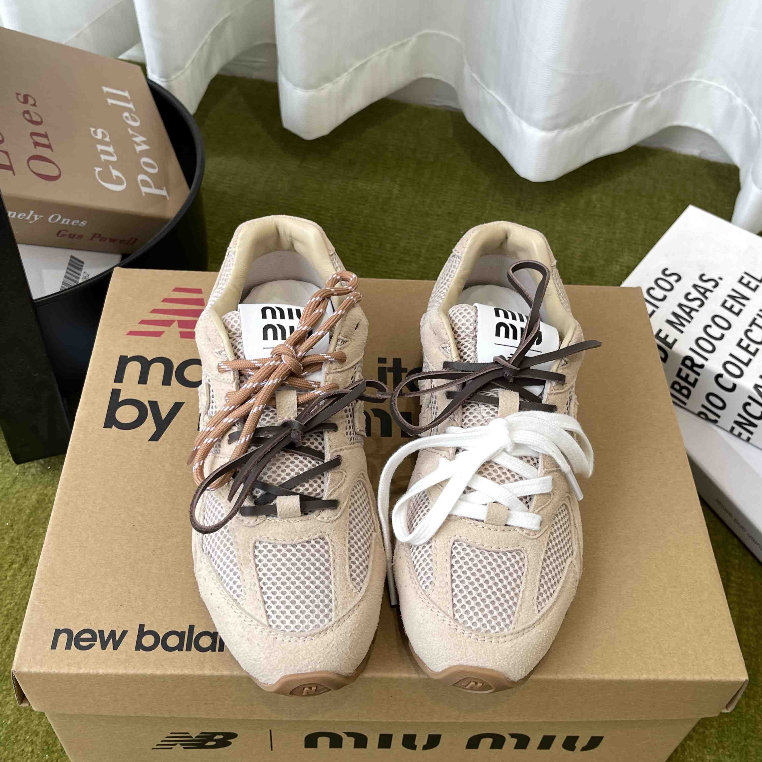 New Balance X Miu Miu 530 SL Suede And Mesh Sneakers - FashionPlug
