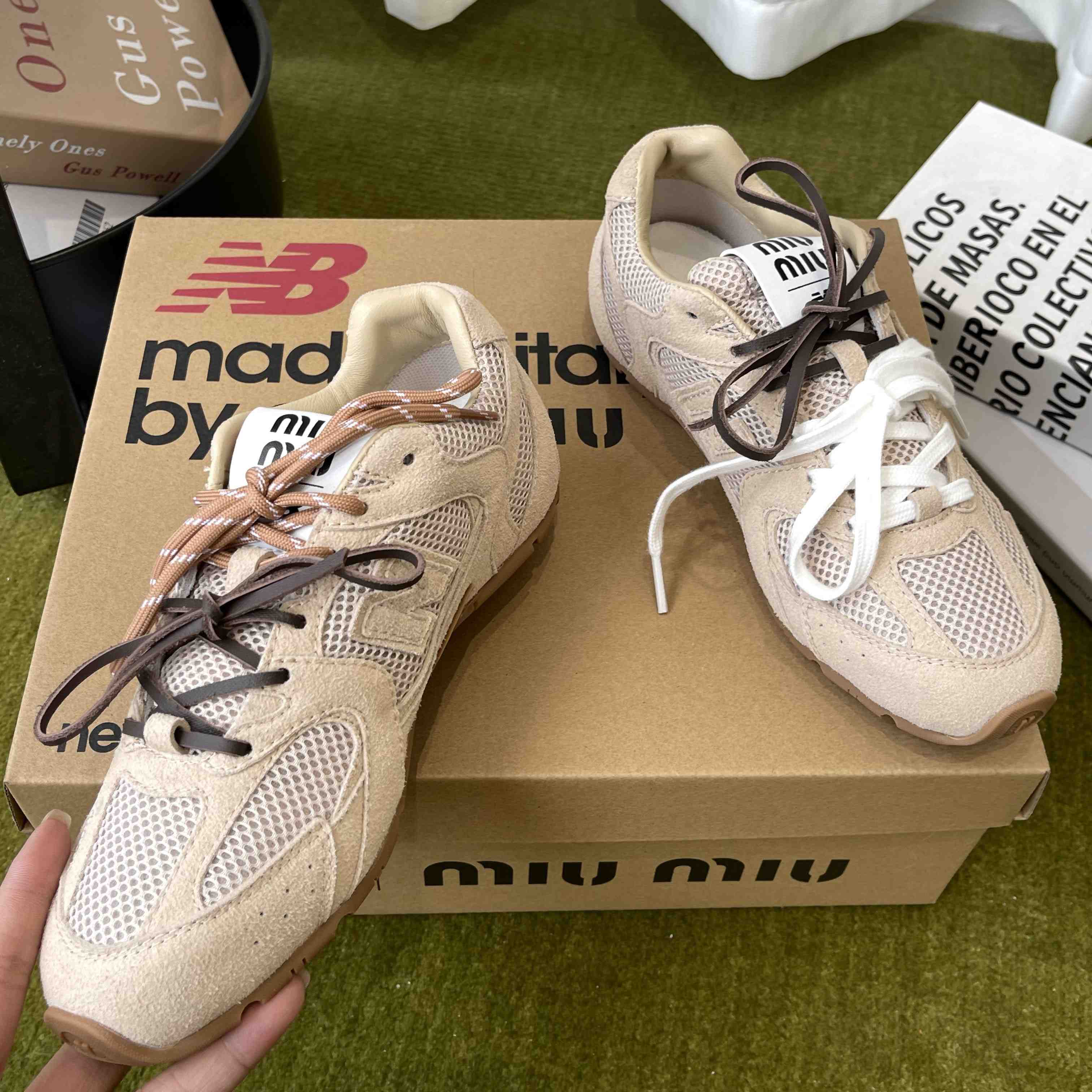 New Balance X Miu Miu 530 SL Suede And Mesh Sneakers - FashionPlug