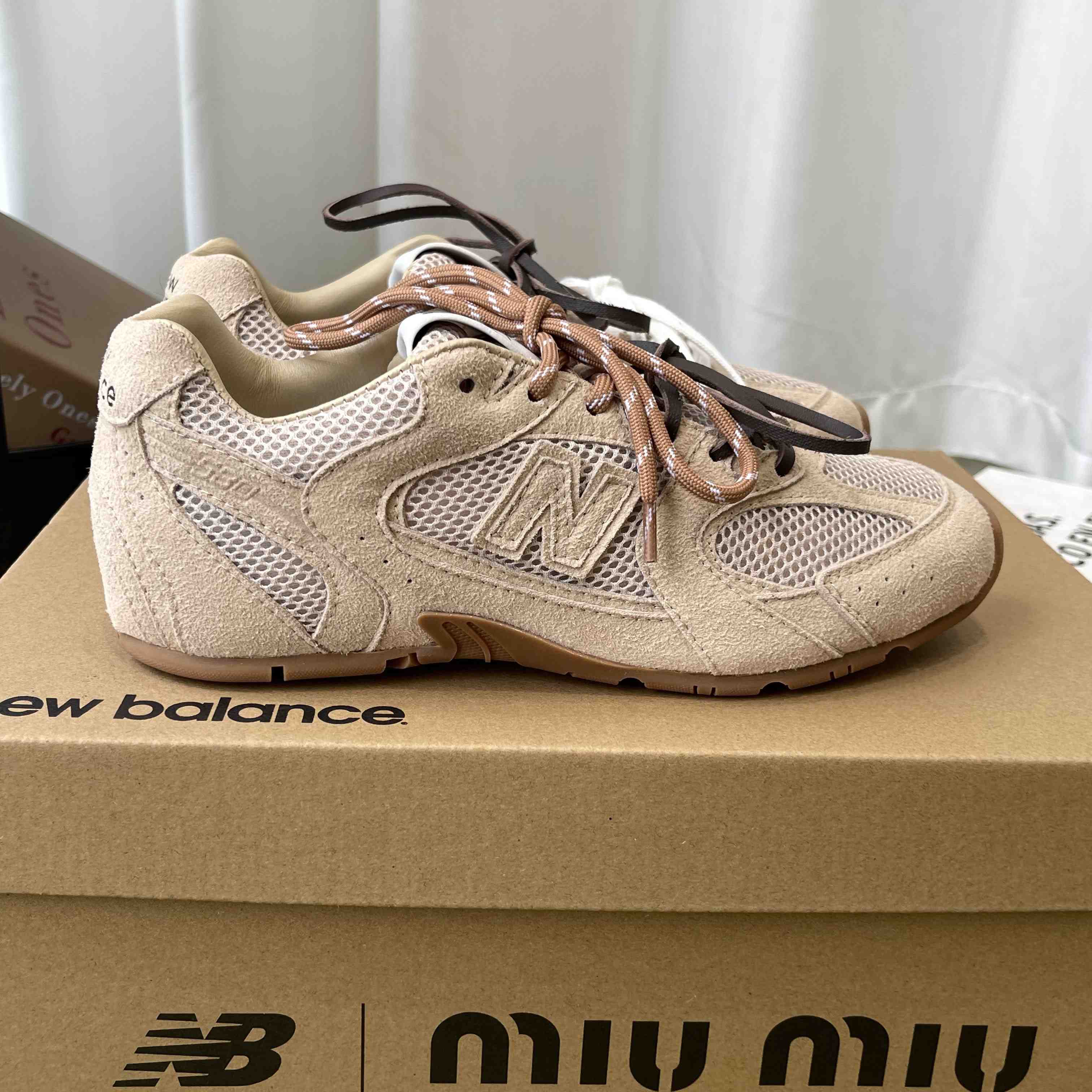 New Balance X Miu Miu 530 SL Suede And Mesh Sneakers - FashionPlug