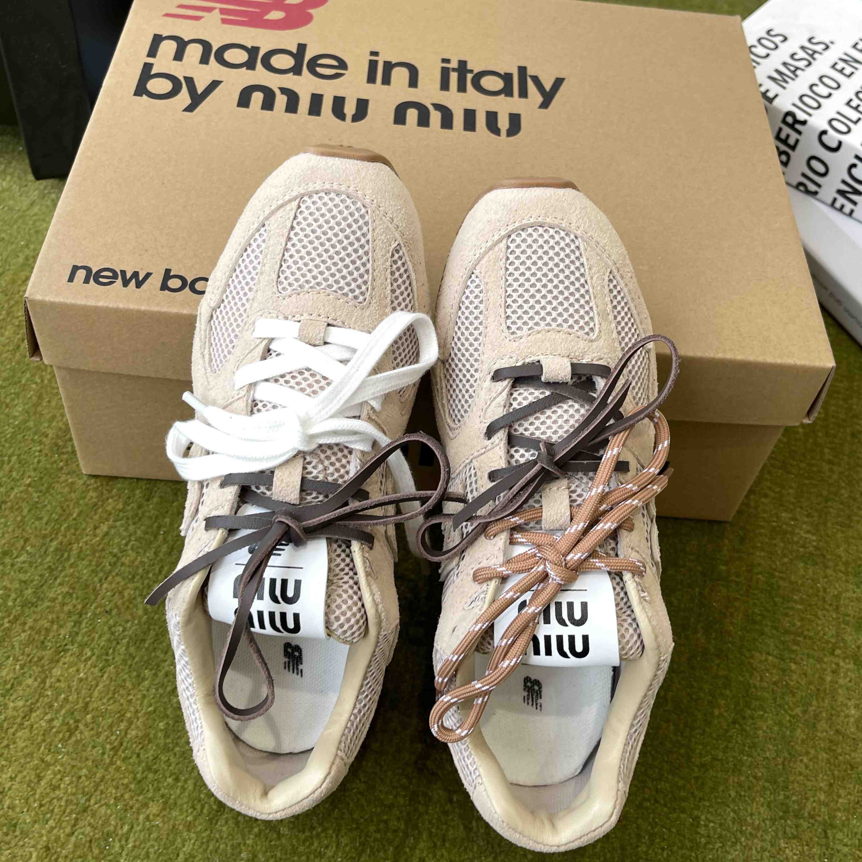 New Balance X Miu Miu 530 SL Suede And Mesh Sneakers - FashionPlug