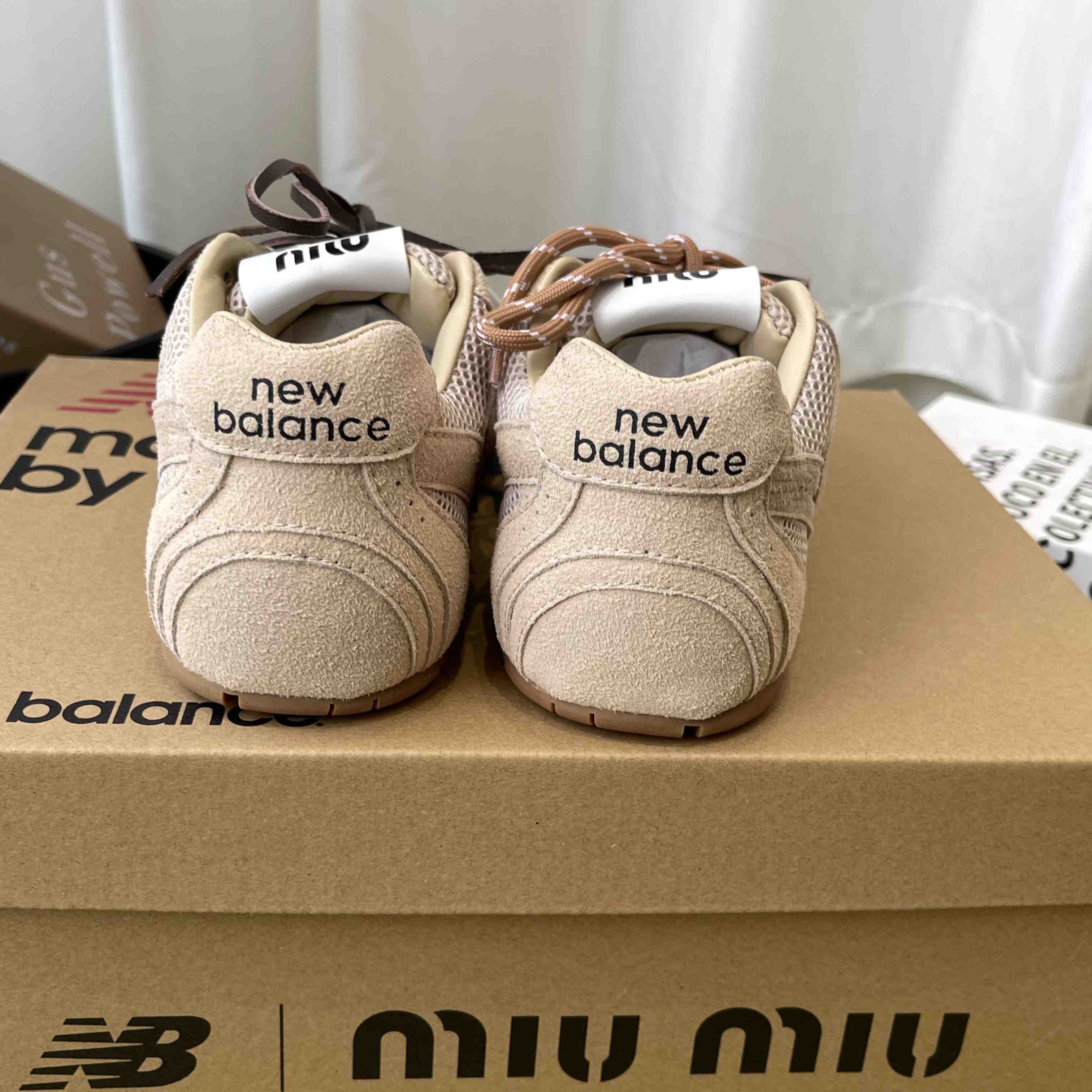 New Balance X Miu Miu 530 SL Suede And Mesh Sneakers - FashionPlug
