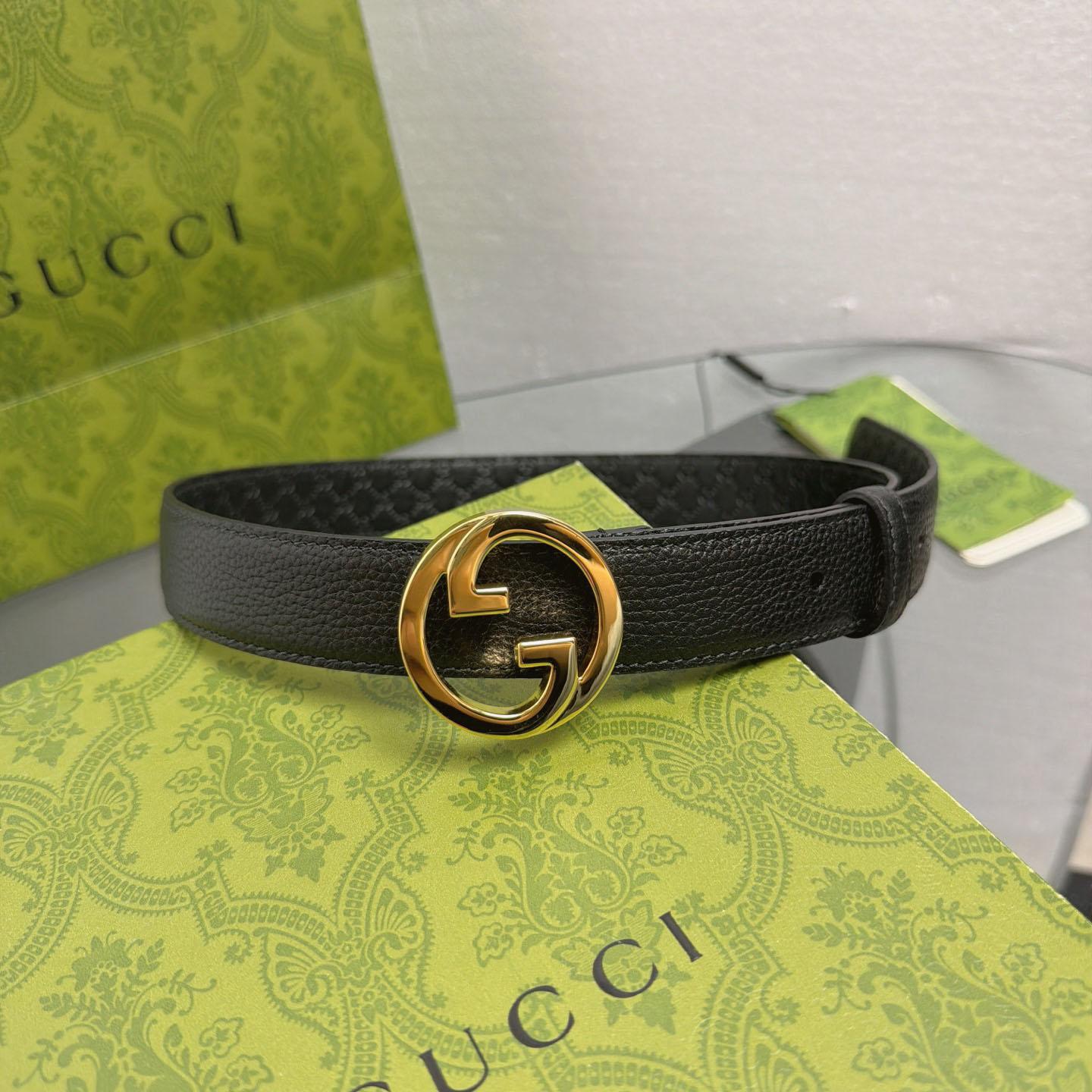 Gucci  Belt With Interlocking G Buckle - FashionPlug