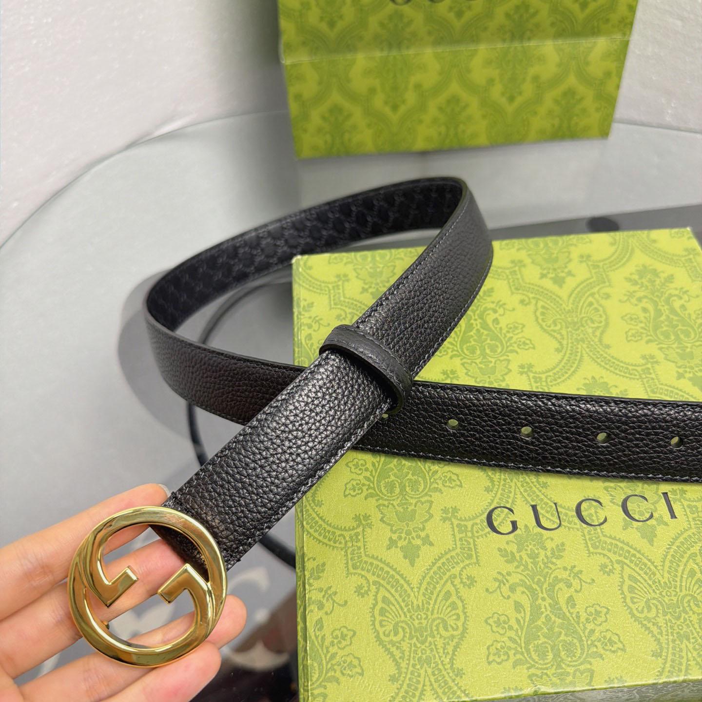 Gucci  Belt With Interlocking G Buckle - FashionPlug