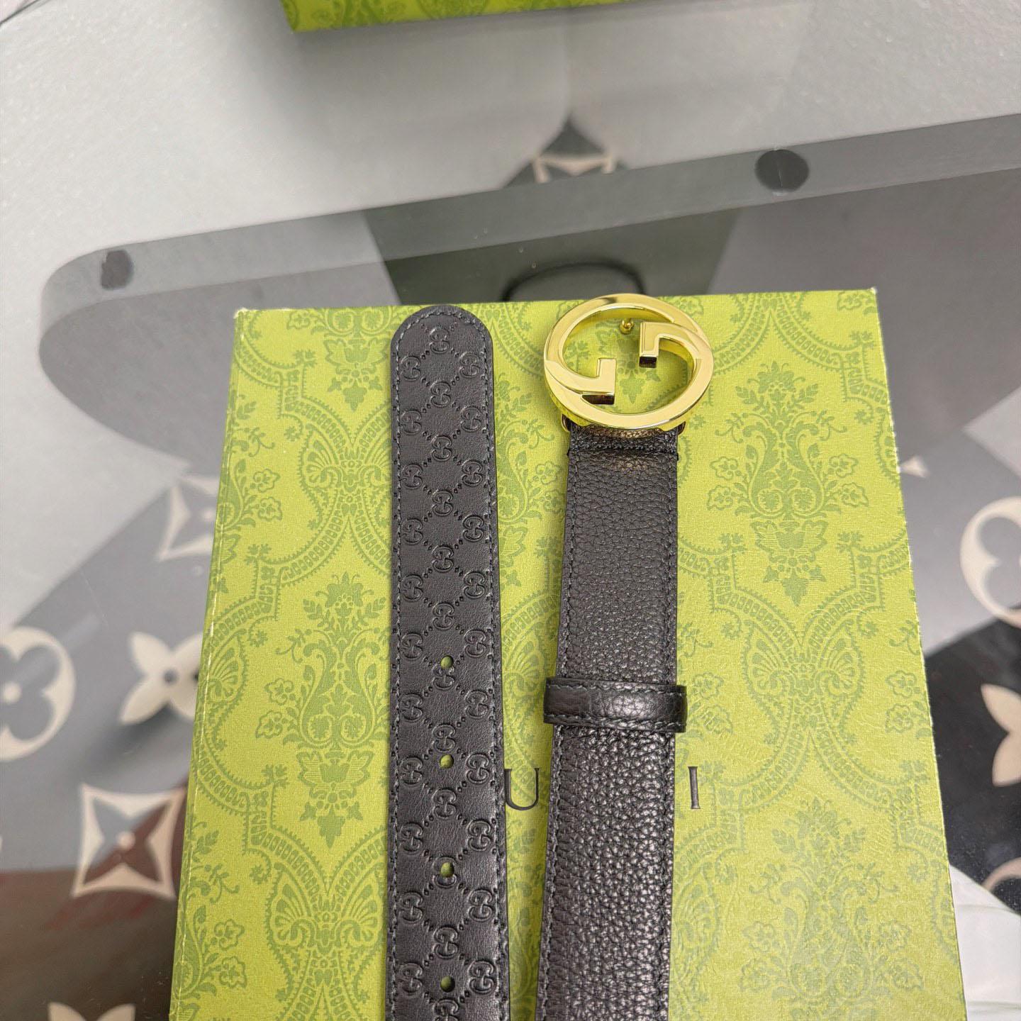 Gucci  Belt With Interlocking G Buckle - FashionPlug