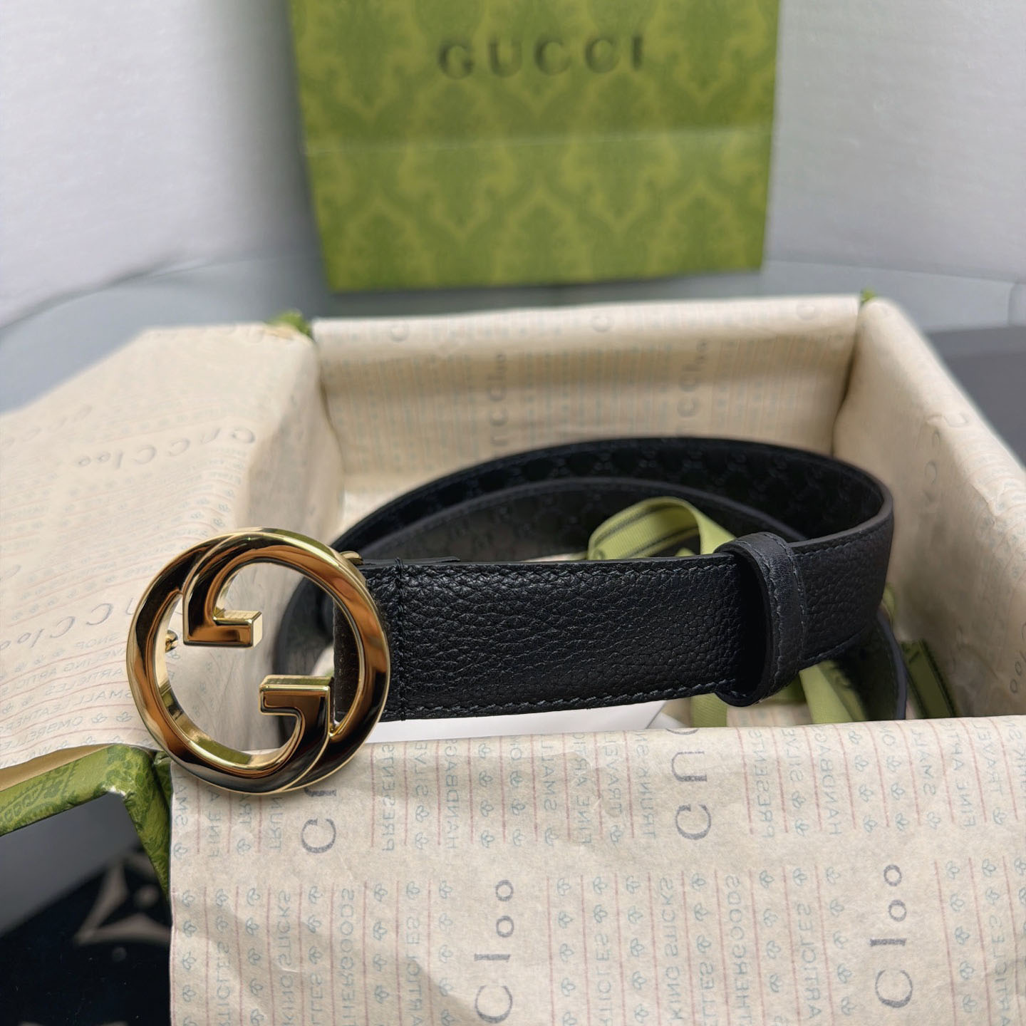 Gucci  Belt With Interlocking G Buckle - FashionPlug