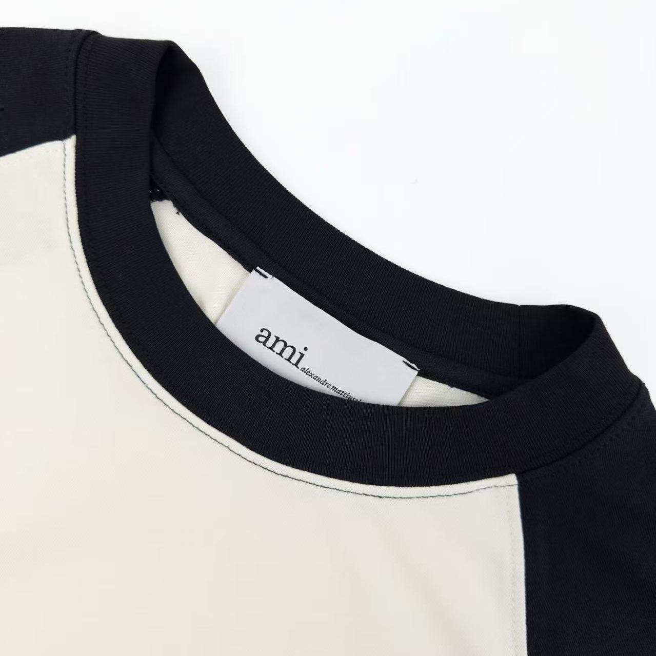 AMI Paris White And Black Cotton Ami De Coeur Knitted Patch T-shirt - FashionPlug