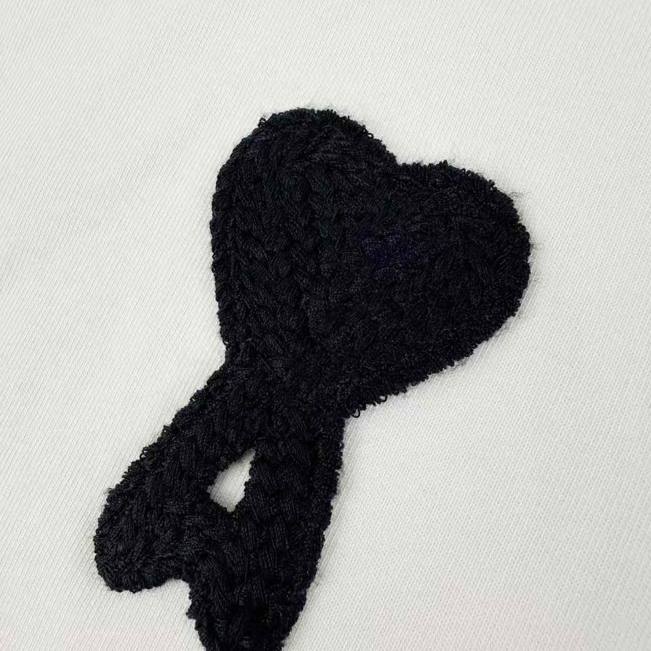 AMI Paris White And Black Cotton Ami De Coeur Knitted Patch T-shirt - FashionPlug