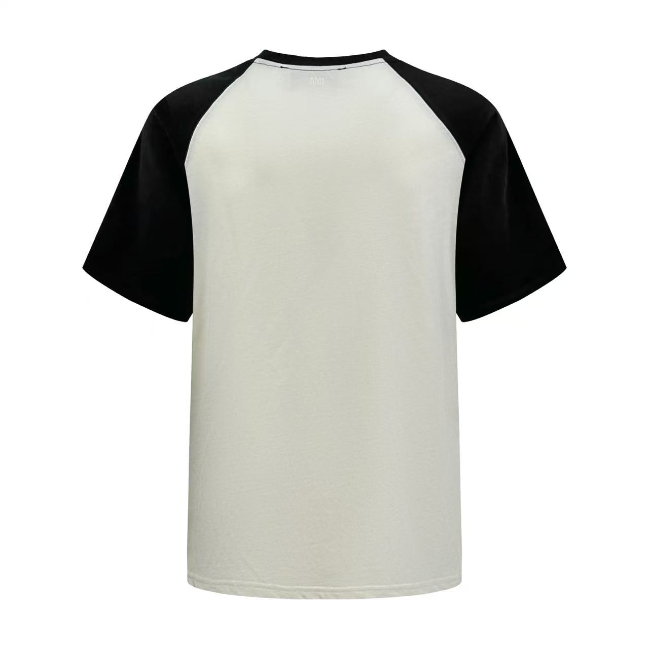 AMI Paris White And Black Cotton Ami De Coeur Knitted Patch T-shirt - FashionPlug