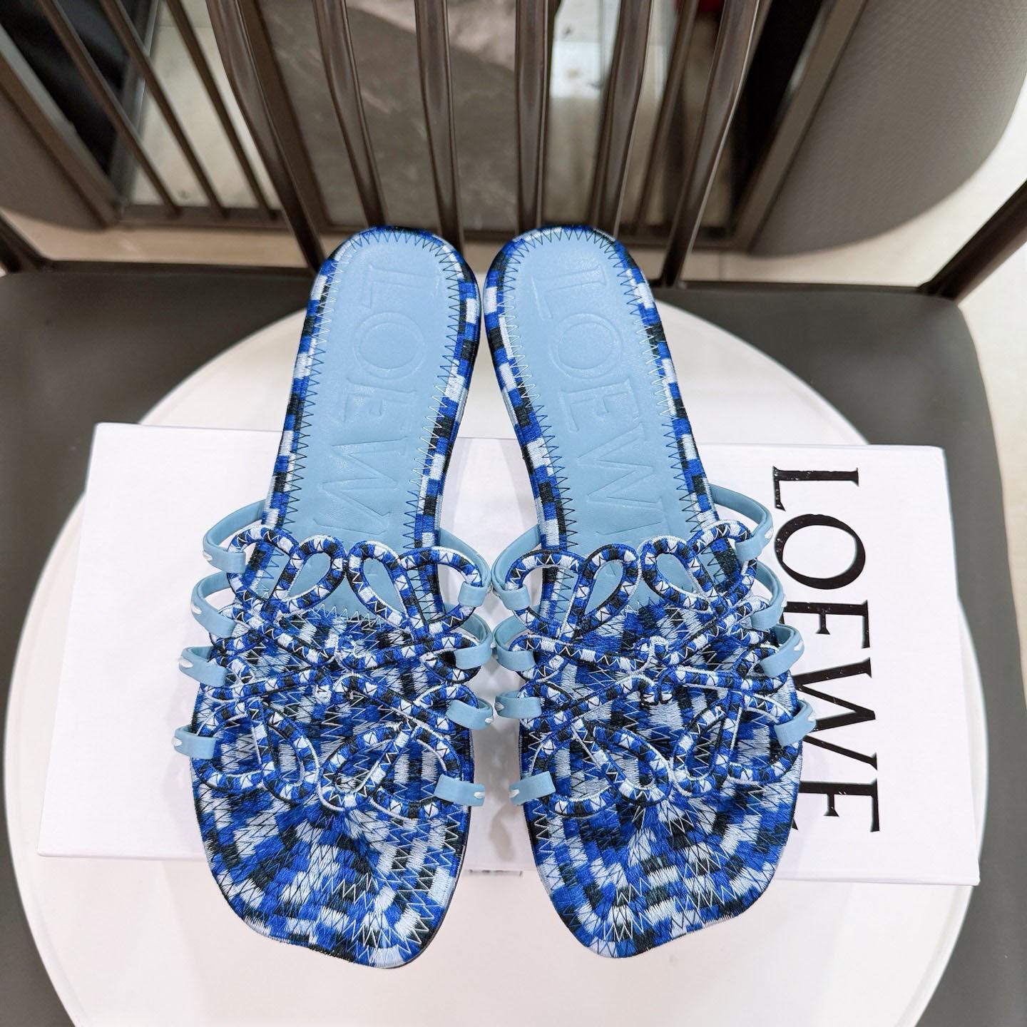 Loewe Petal Anagram Slide In Embroidered Canvas - FashionPlug