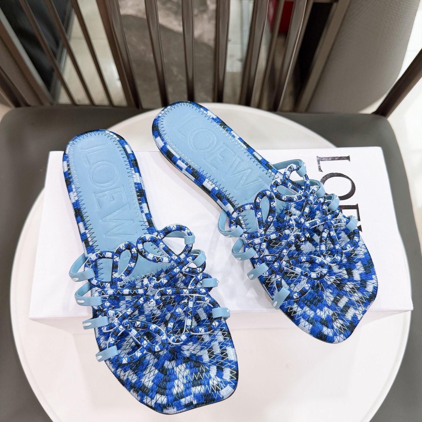 Loewe Petal Anagram Slide In Embroidered Canvas - FashionPlug