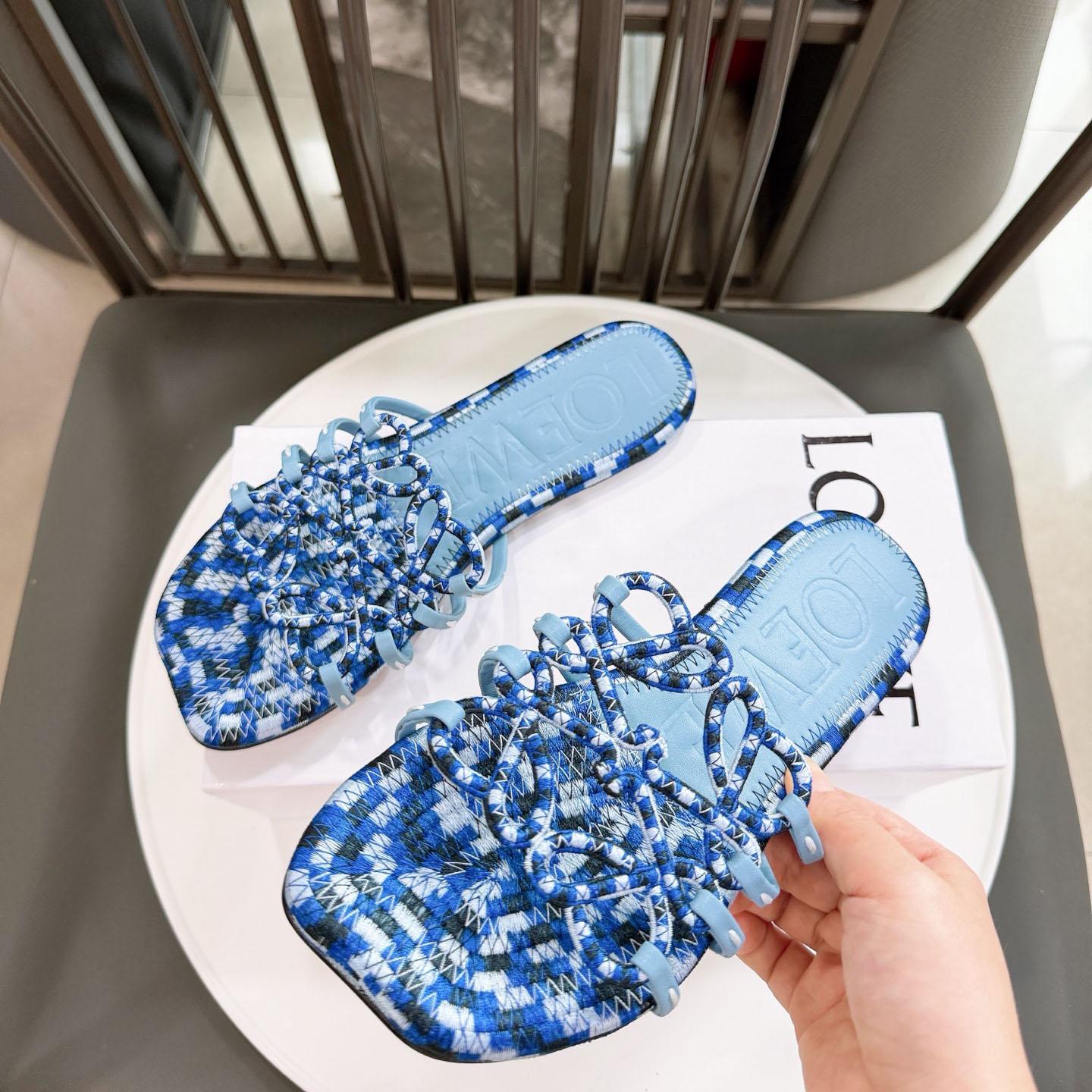 Loewe Petal Anagram Slide In Embroidered Canvas - FashionPlug