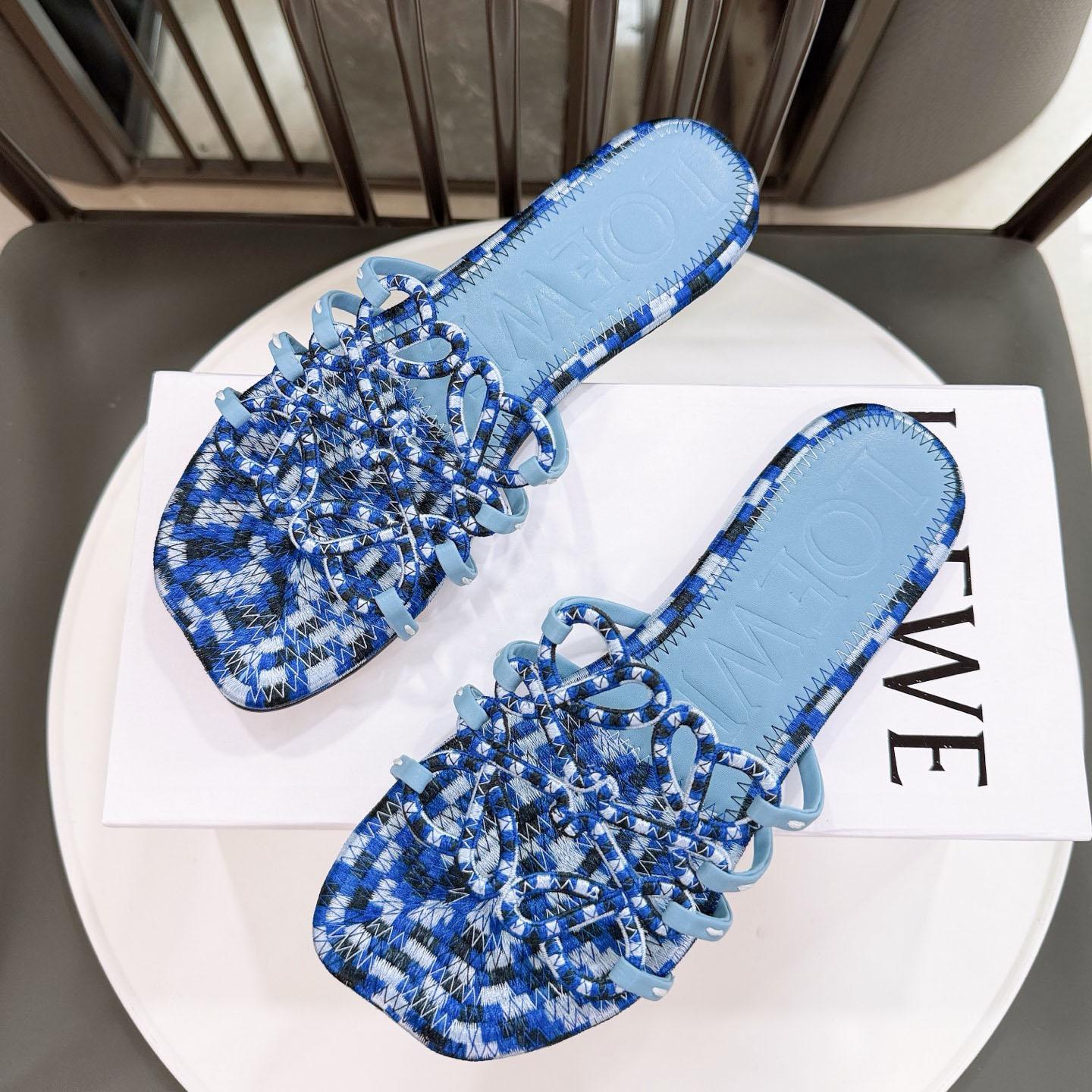 Loewe Petal Anagram Slide In Embroidered Canvas - FashionPlug