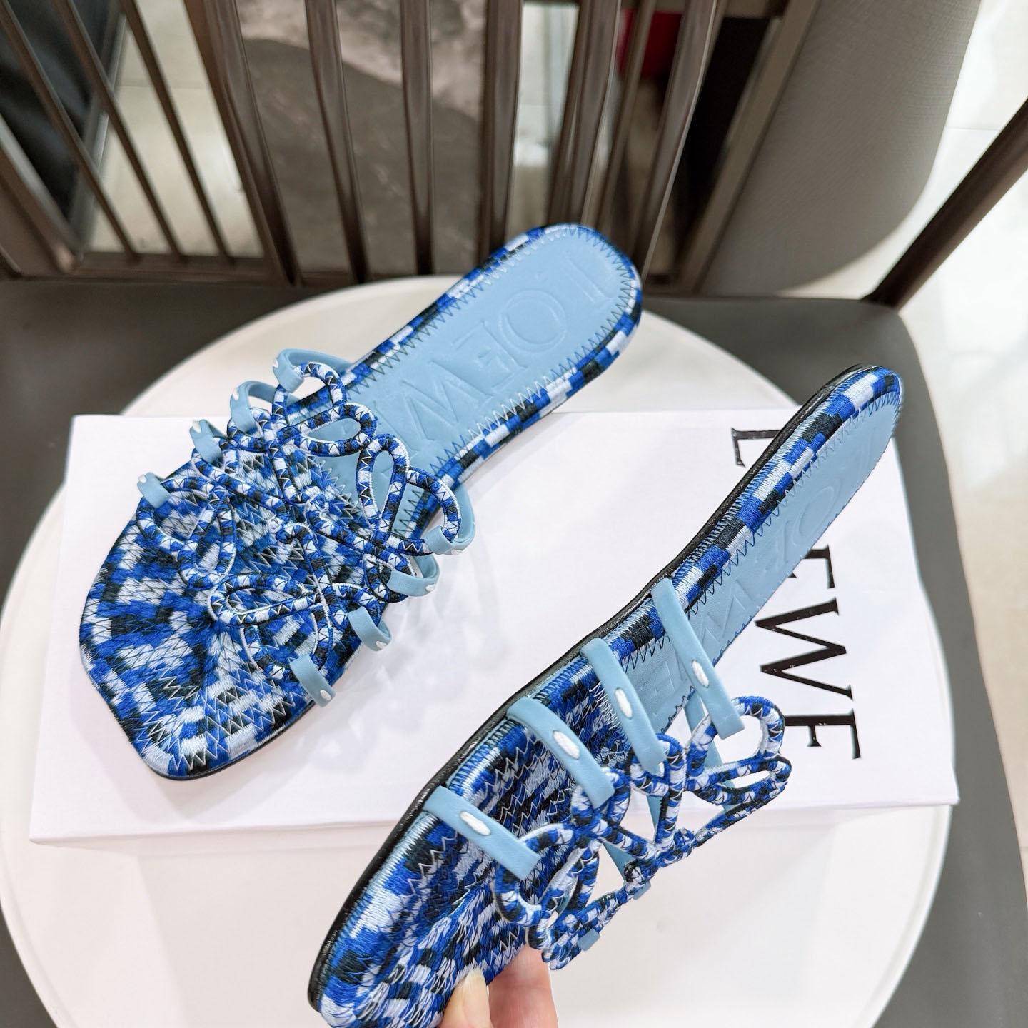 Loewe Petal Anagram Slide In Embroidered Canvas - FashionPlug