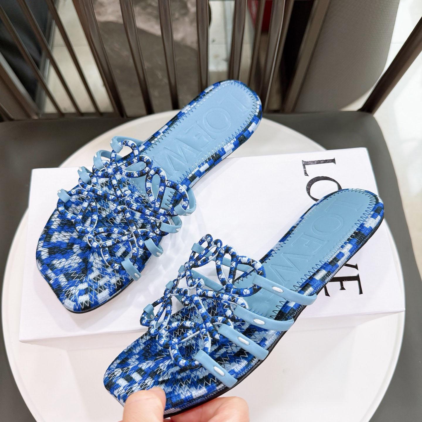 Loewe Petal Anagram Slide In Embroidered Canvas - FashionPlug