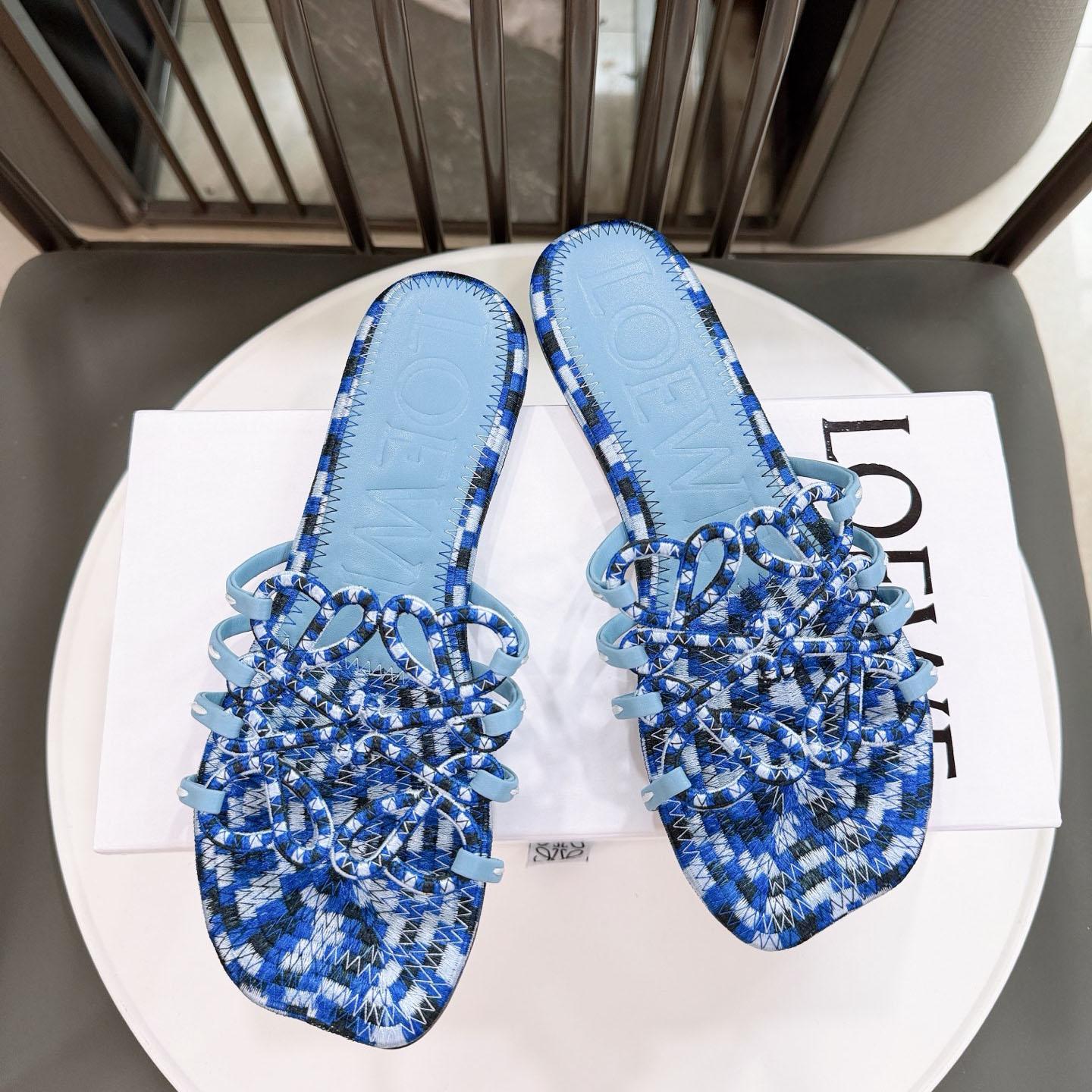 Loewe Petal Anagram Slide In Embroidered Canvas - FashionPlug