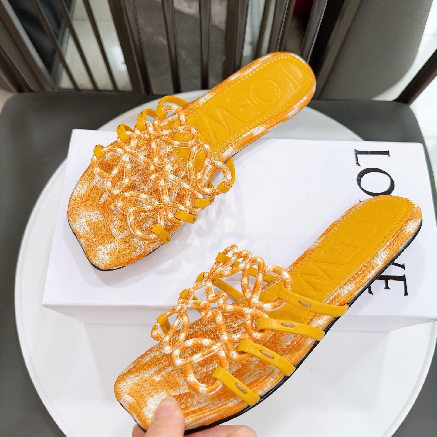 Loewe Petal Anagram Slide In Embroidered Canvas - FashionPlug