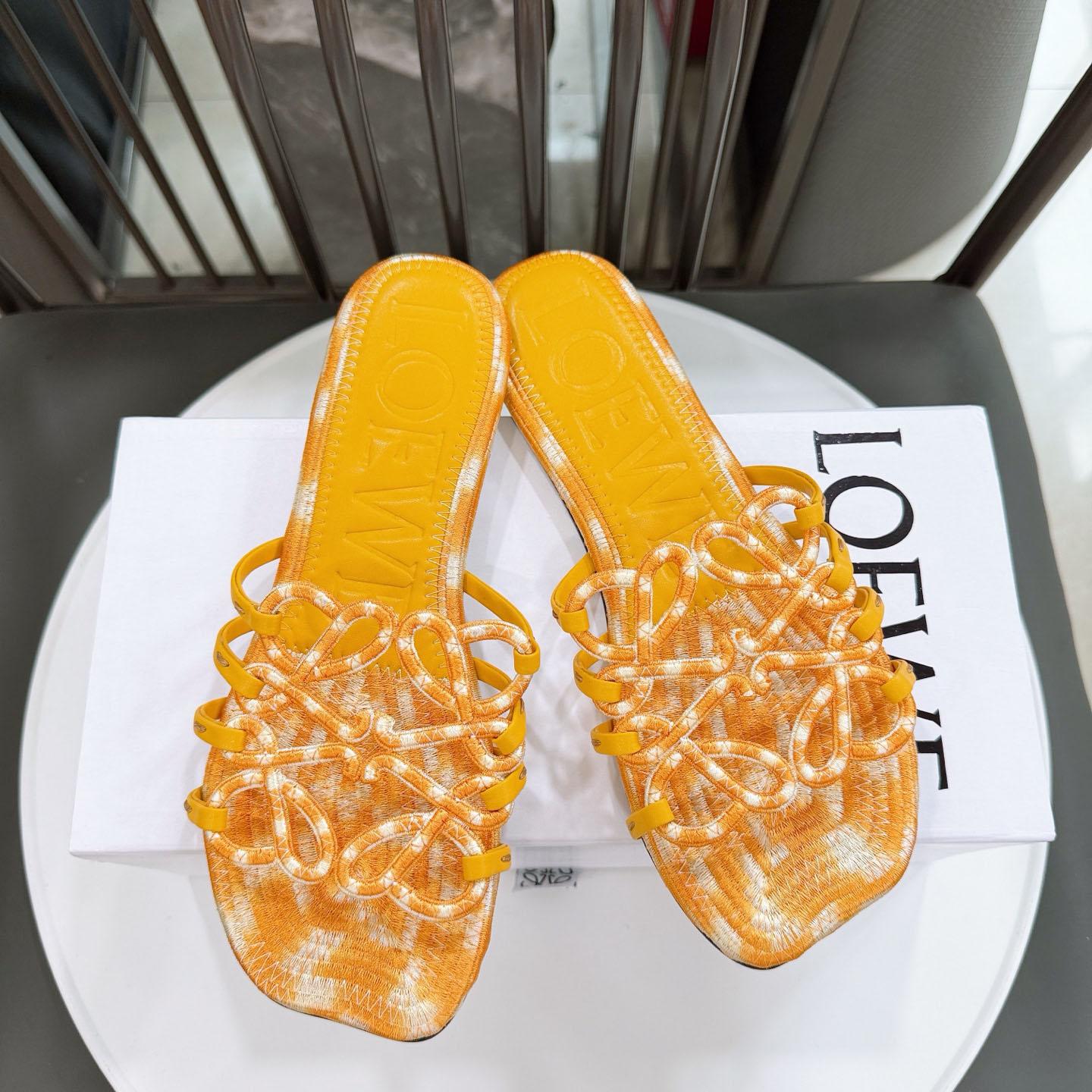 Loewe Petal Anagram Slide In Embroidered Canvas - FashionPlug