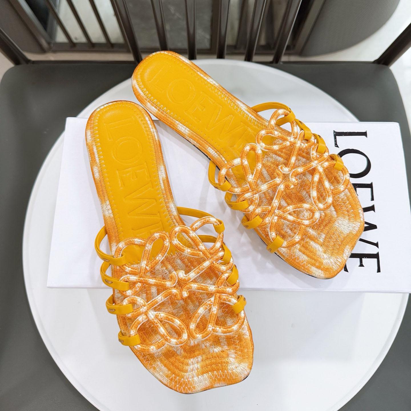 Loewe Petal Anagram Slide In Embroidered Canvas - FashionPlug
