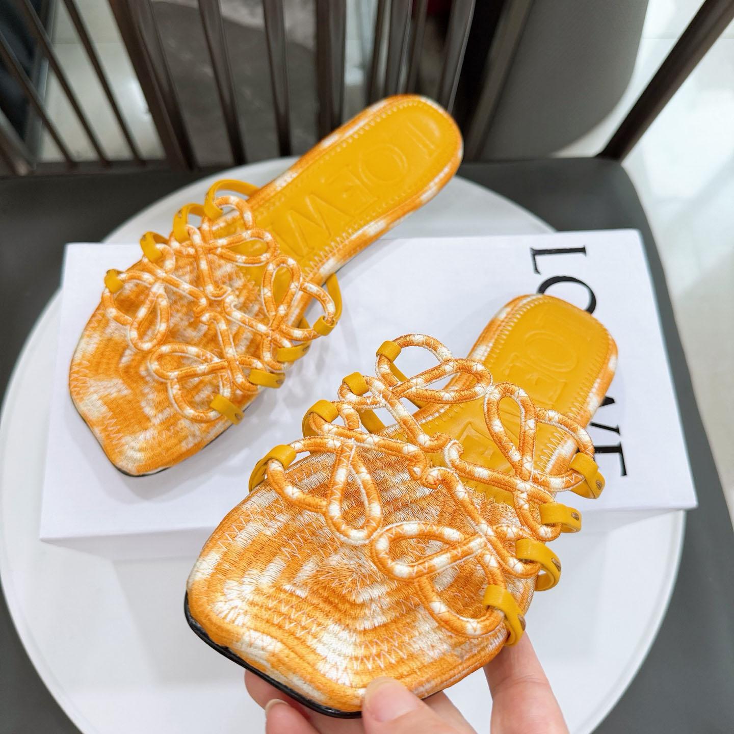 Loewe Petal Anagram Slide In Embroidered Canvas - FashionPlug