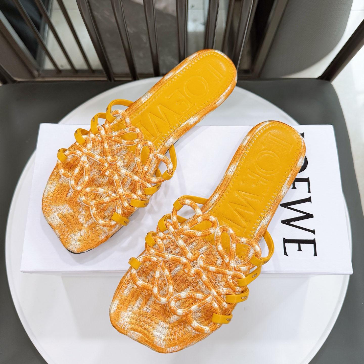 Loewe Petal Anagram Slide In Embroidered Canvas - FashionPlug