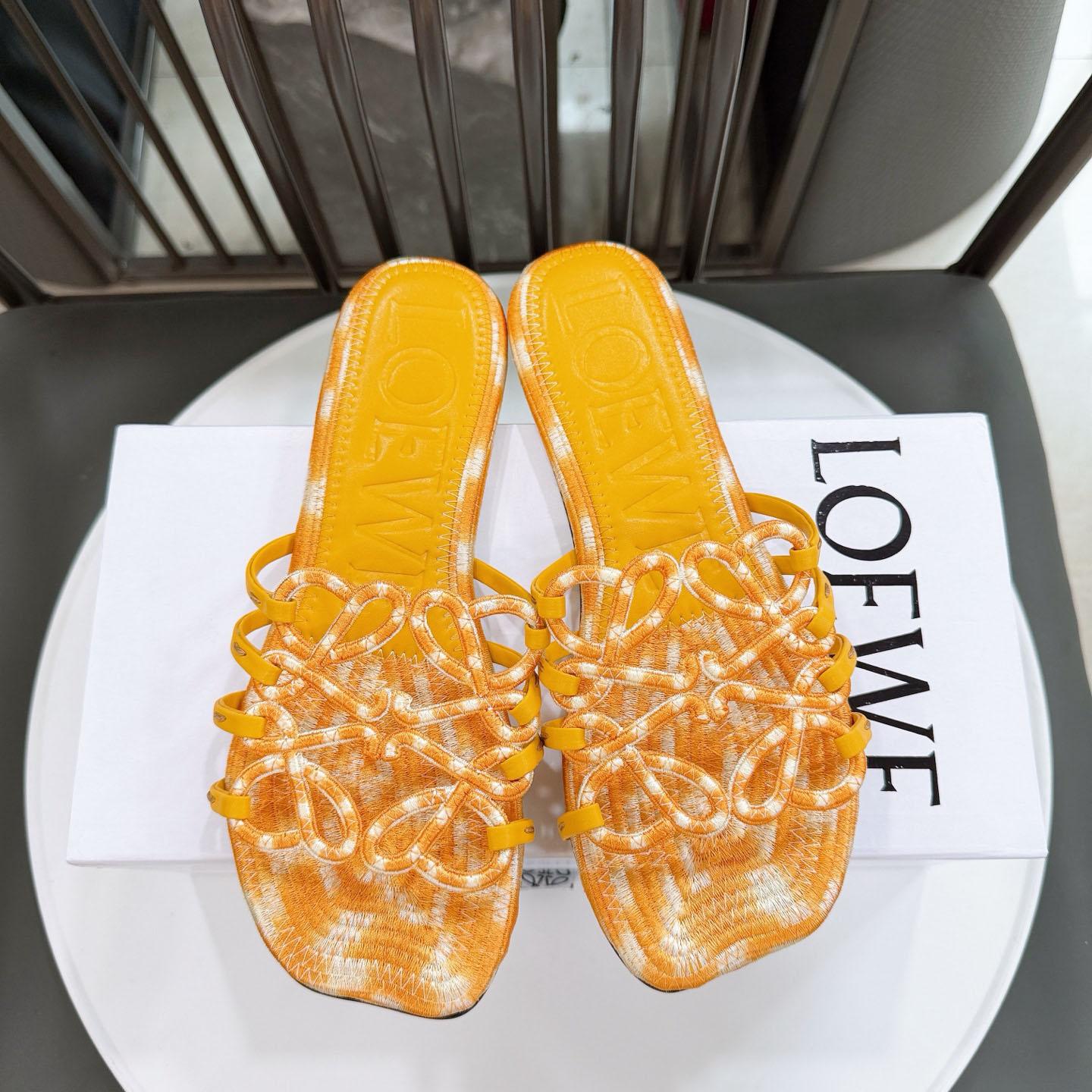 Loewe Petal Anagram Slide In Embroidered Canvas - FashionPlug