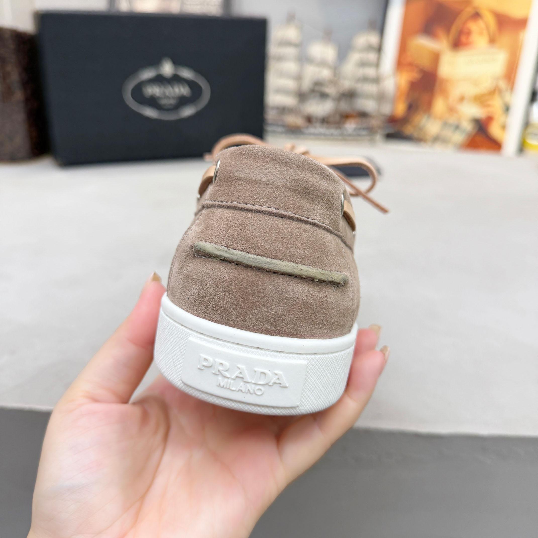 Prada Suede Boat Shoes With Laces - FashionPlug