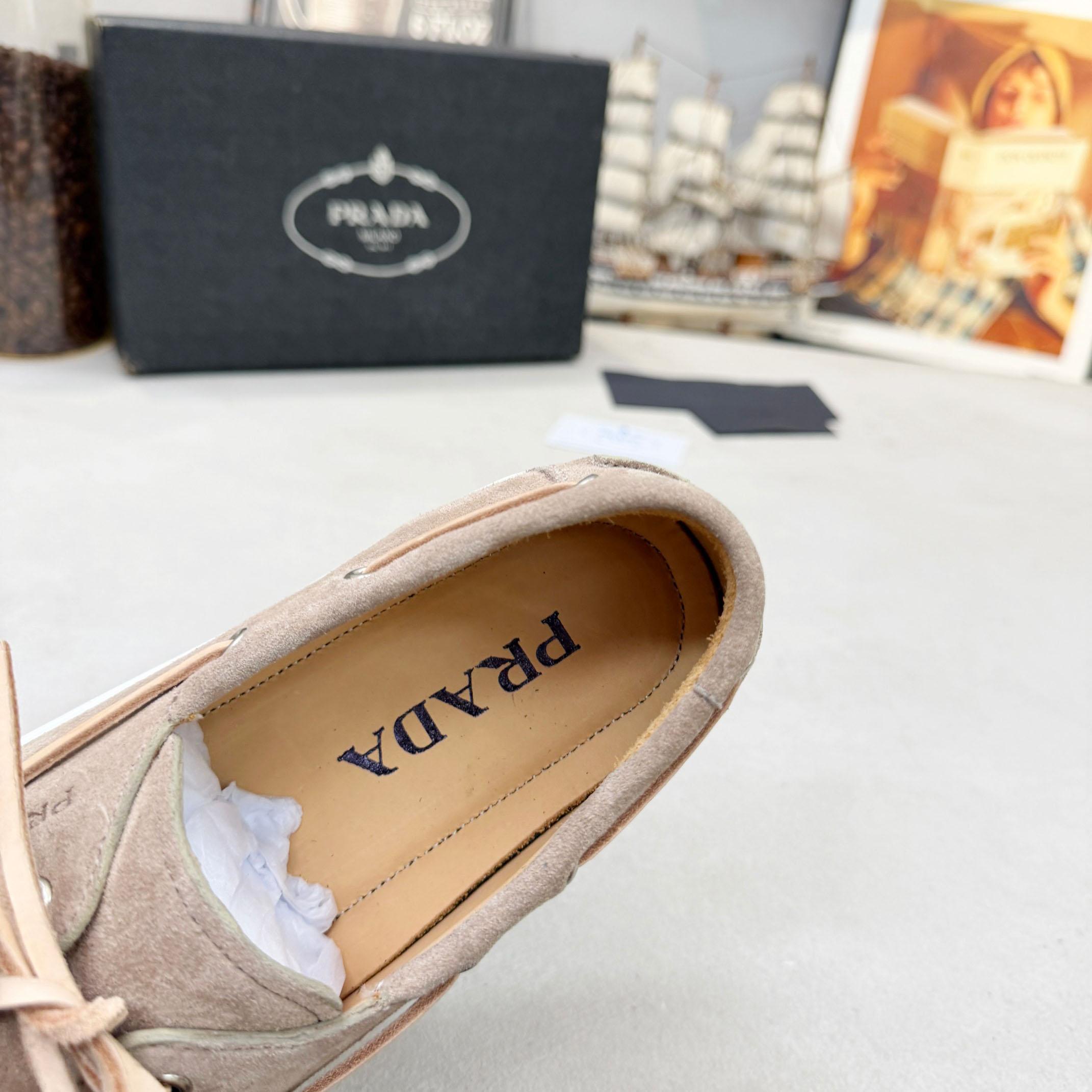 Prada Suede Boat Shoes With Laces - FashionPlug
