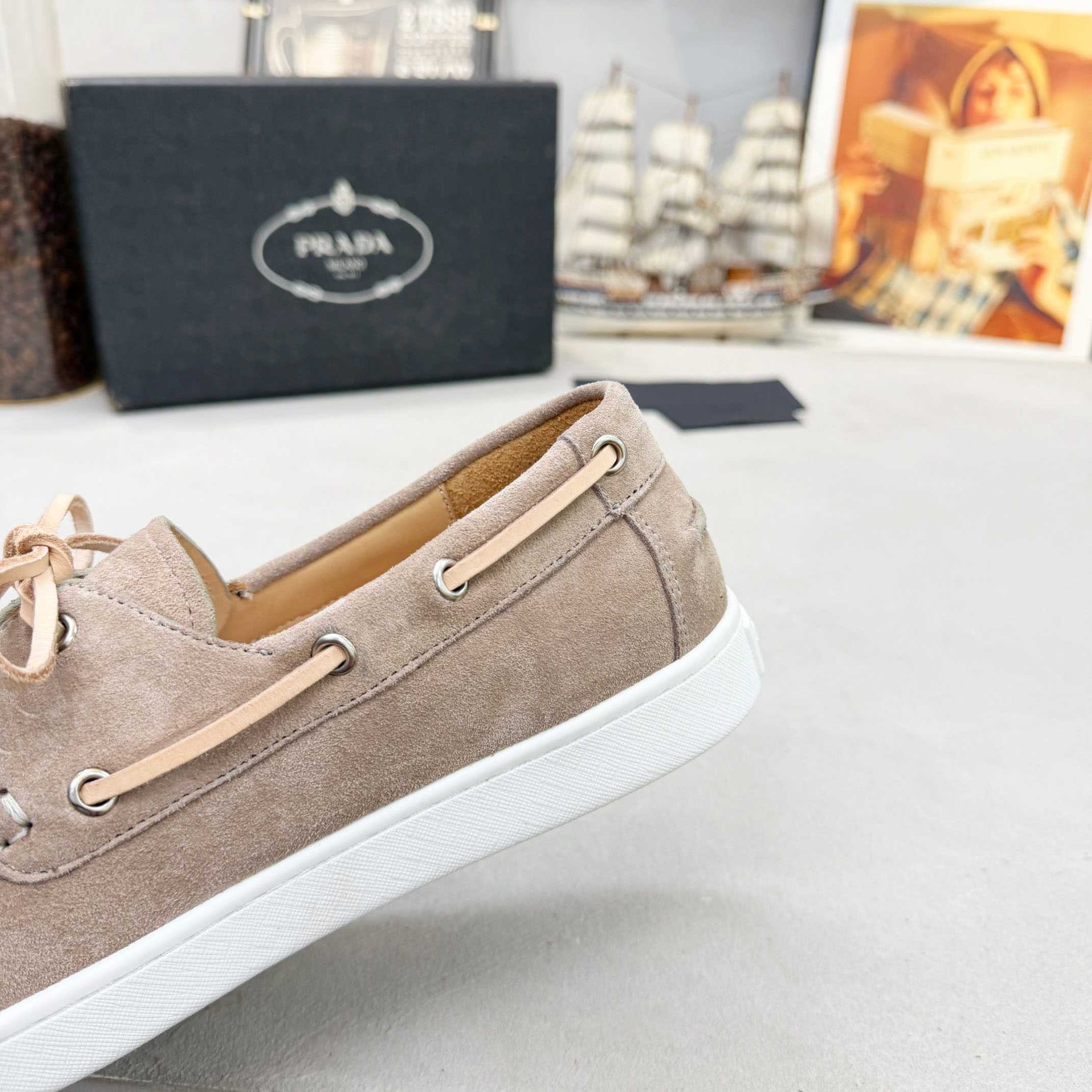 Prada Suede Boat Shoes With Laces - FashionPlug