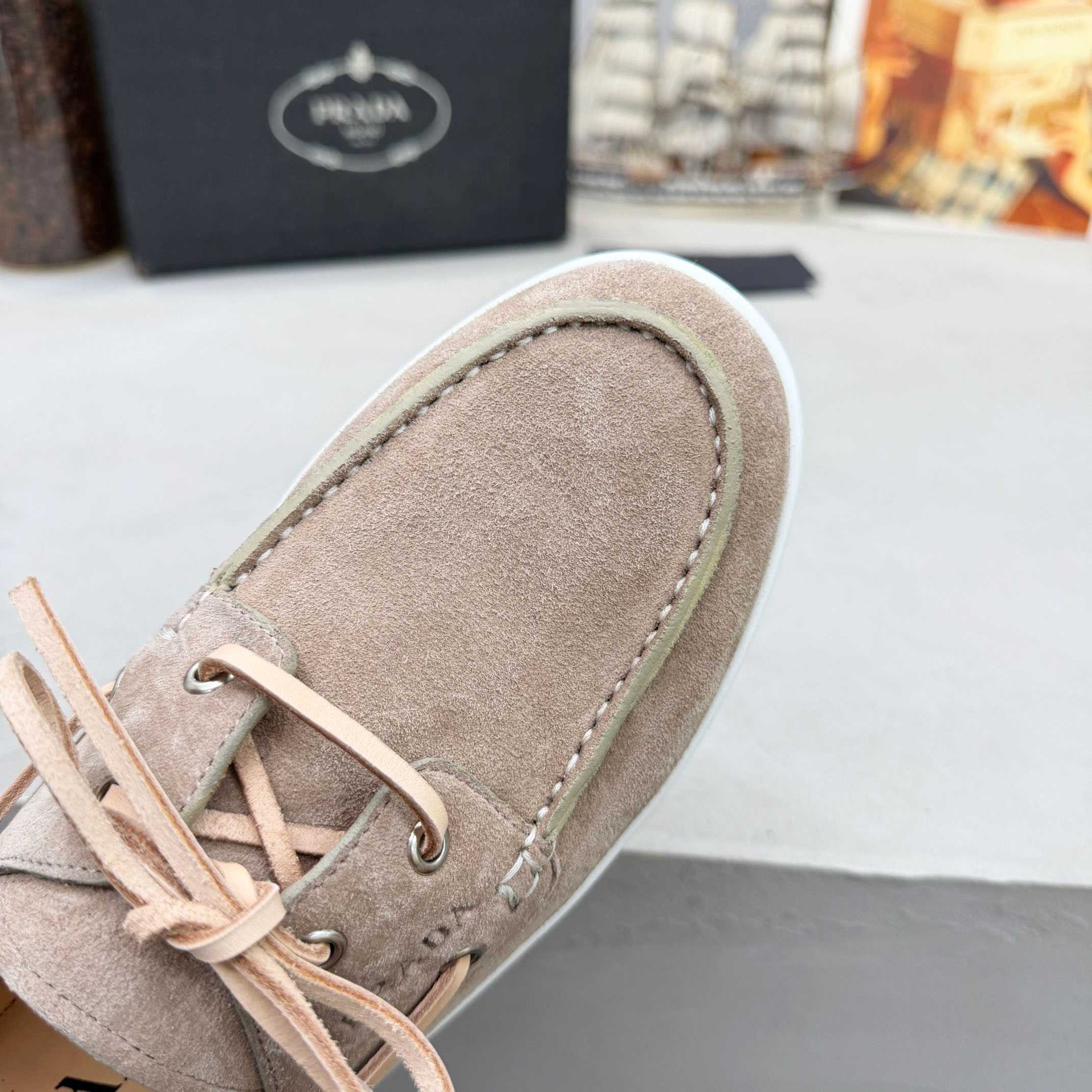 Prada Suede Boat Shoes With Laces - FashionPlug