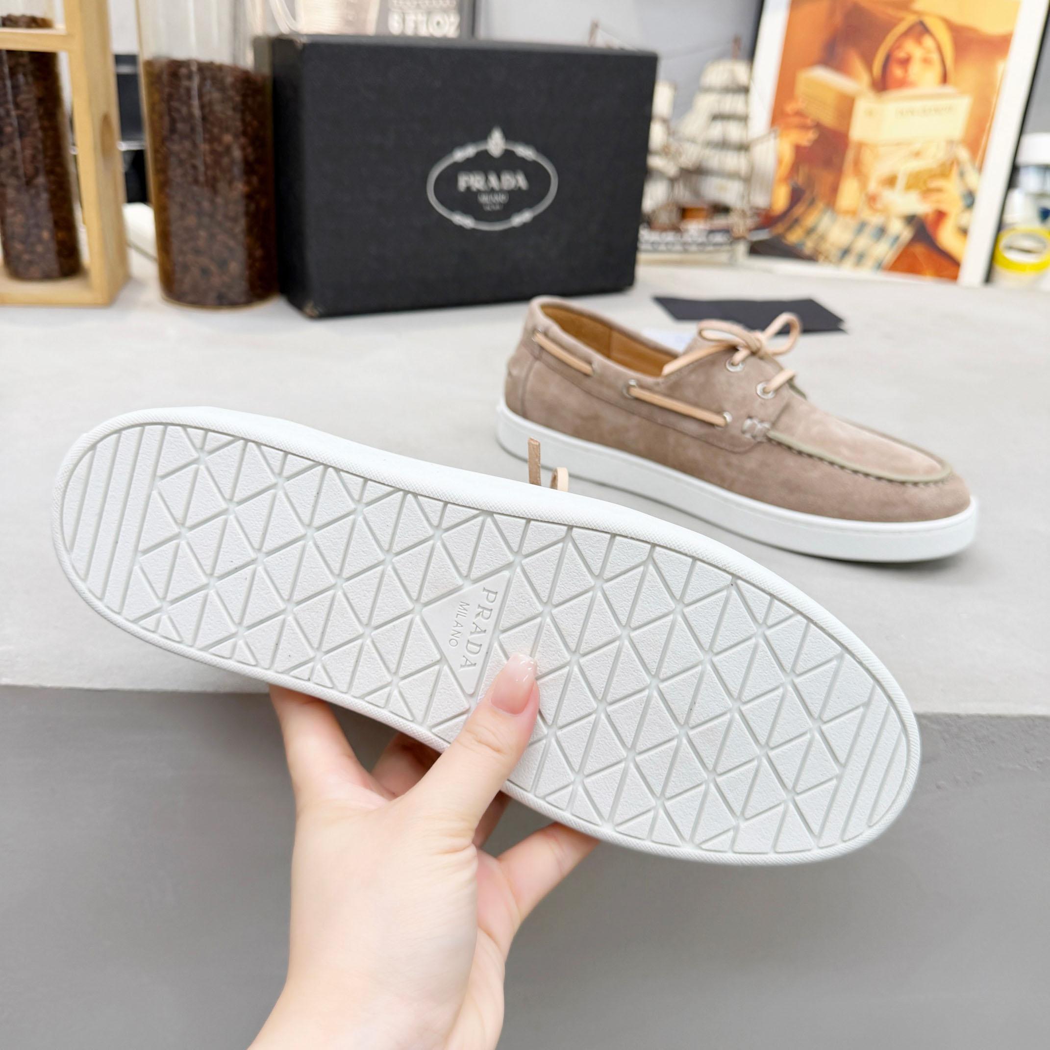 Prada Suede Boat Shoes With Laces - FashionPlug