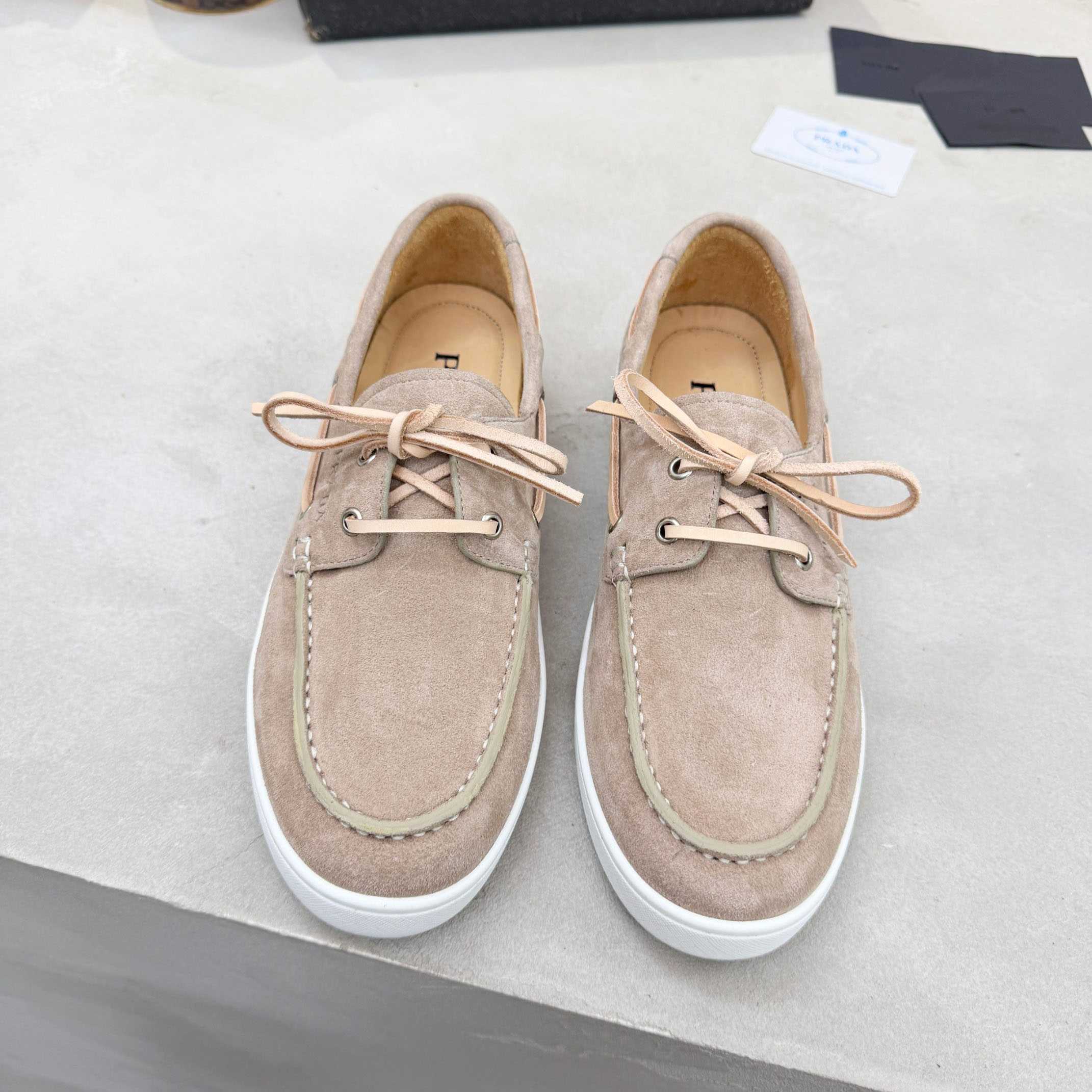 Prada Suede Boat Shoes With Laces - FashionPlug
