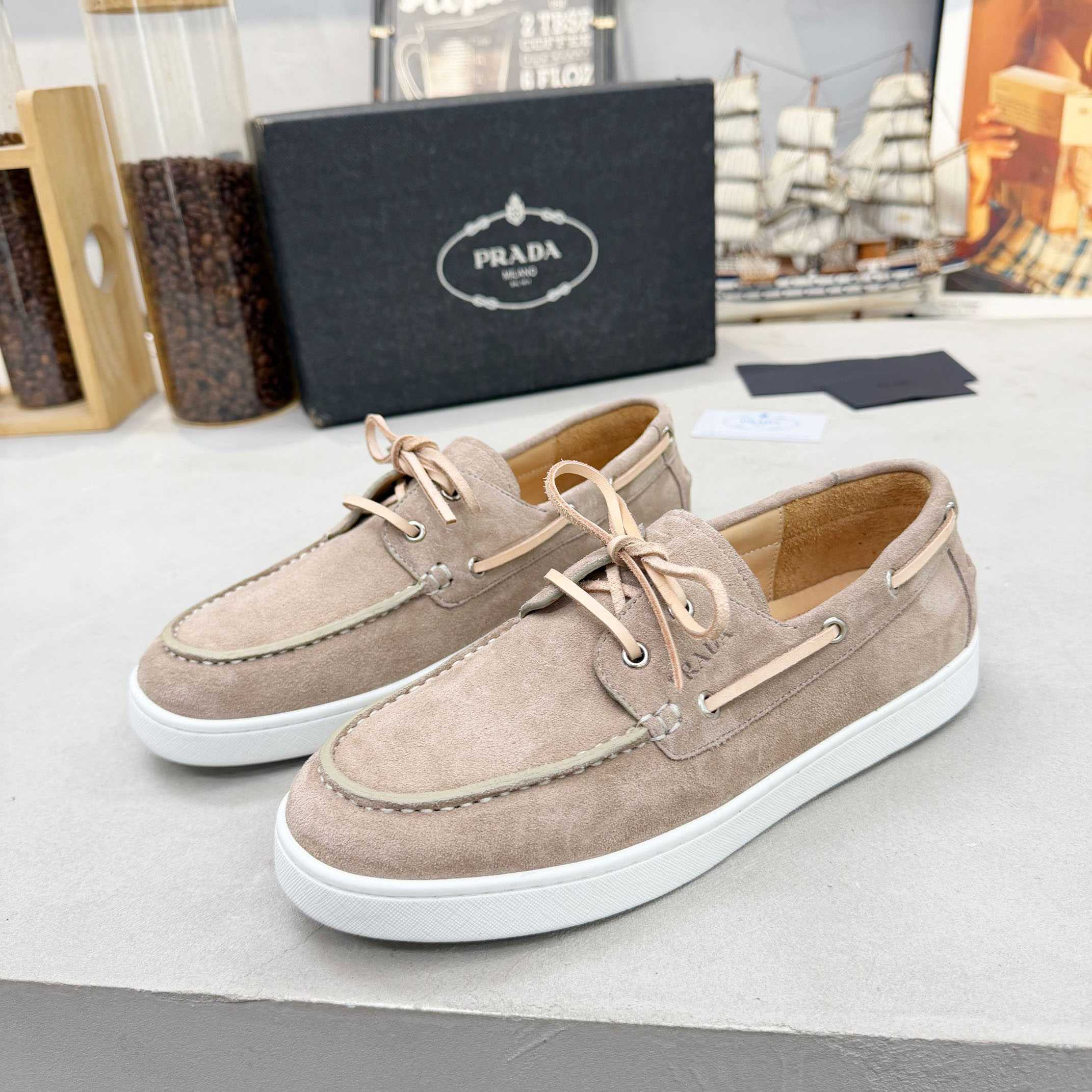 Prada Suede Boat Shoes With Laces - FashionPlug