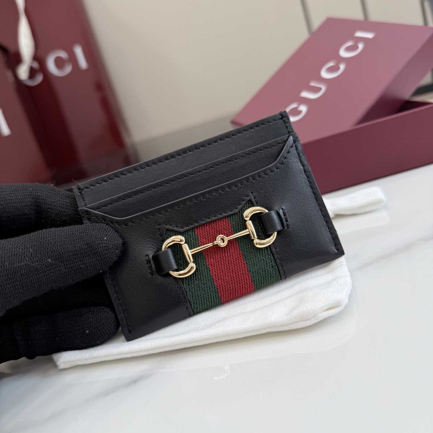 Gucci Horsebit Web Card Case - FashionPlug