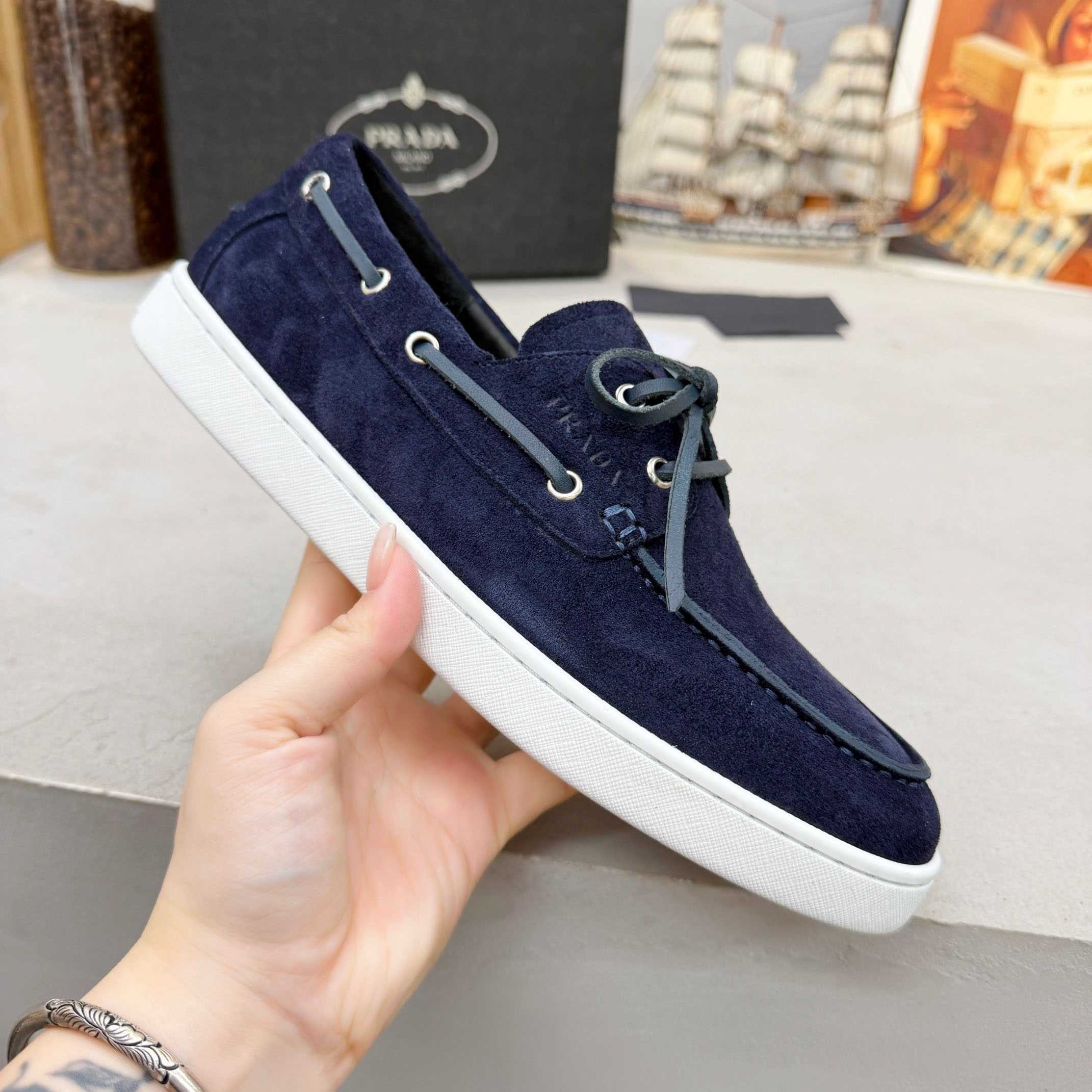 Prada Suede Boat Shoes With Laces - FashionPlug