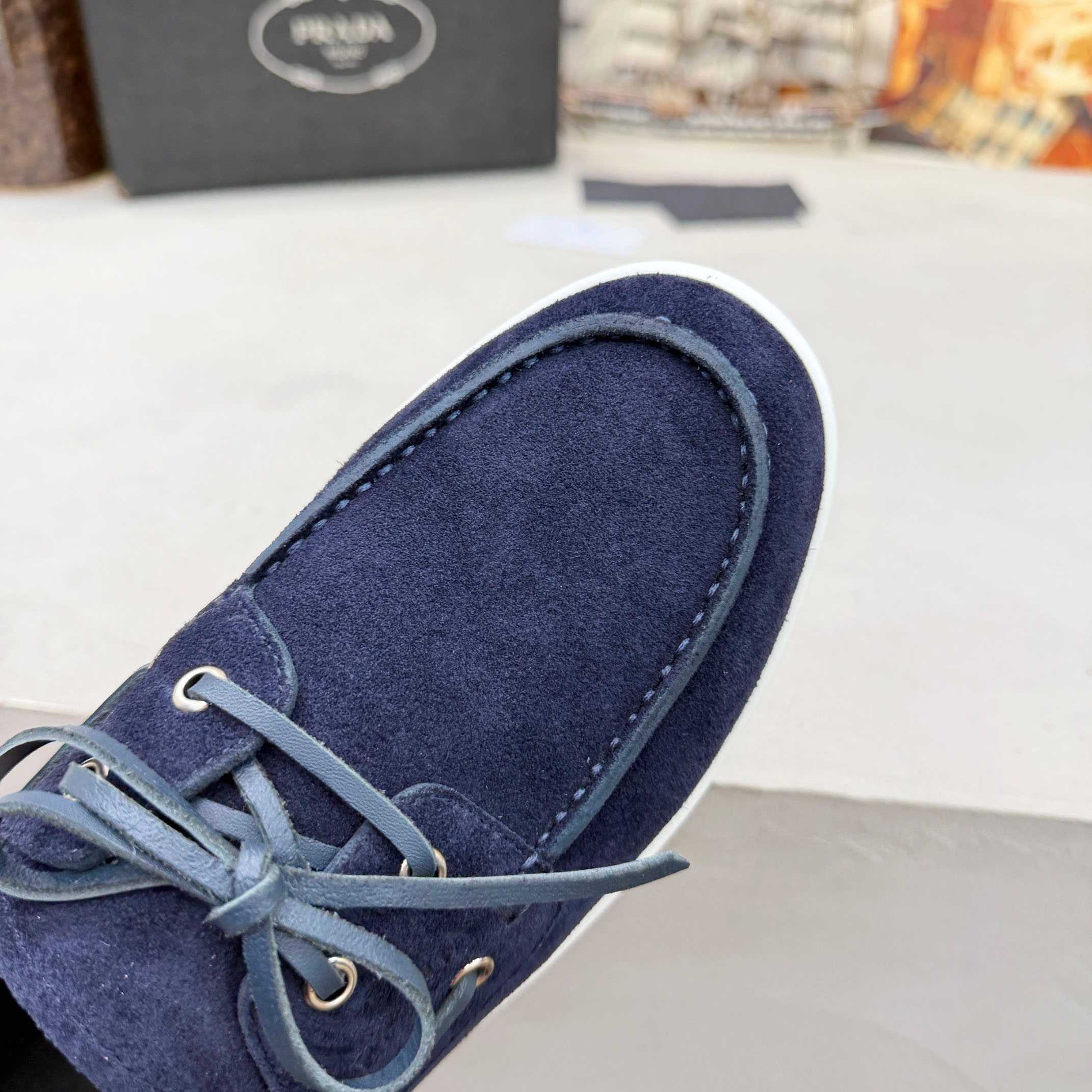 Prada Suede Boat Shoes With Laces - FashionPlug